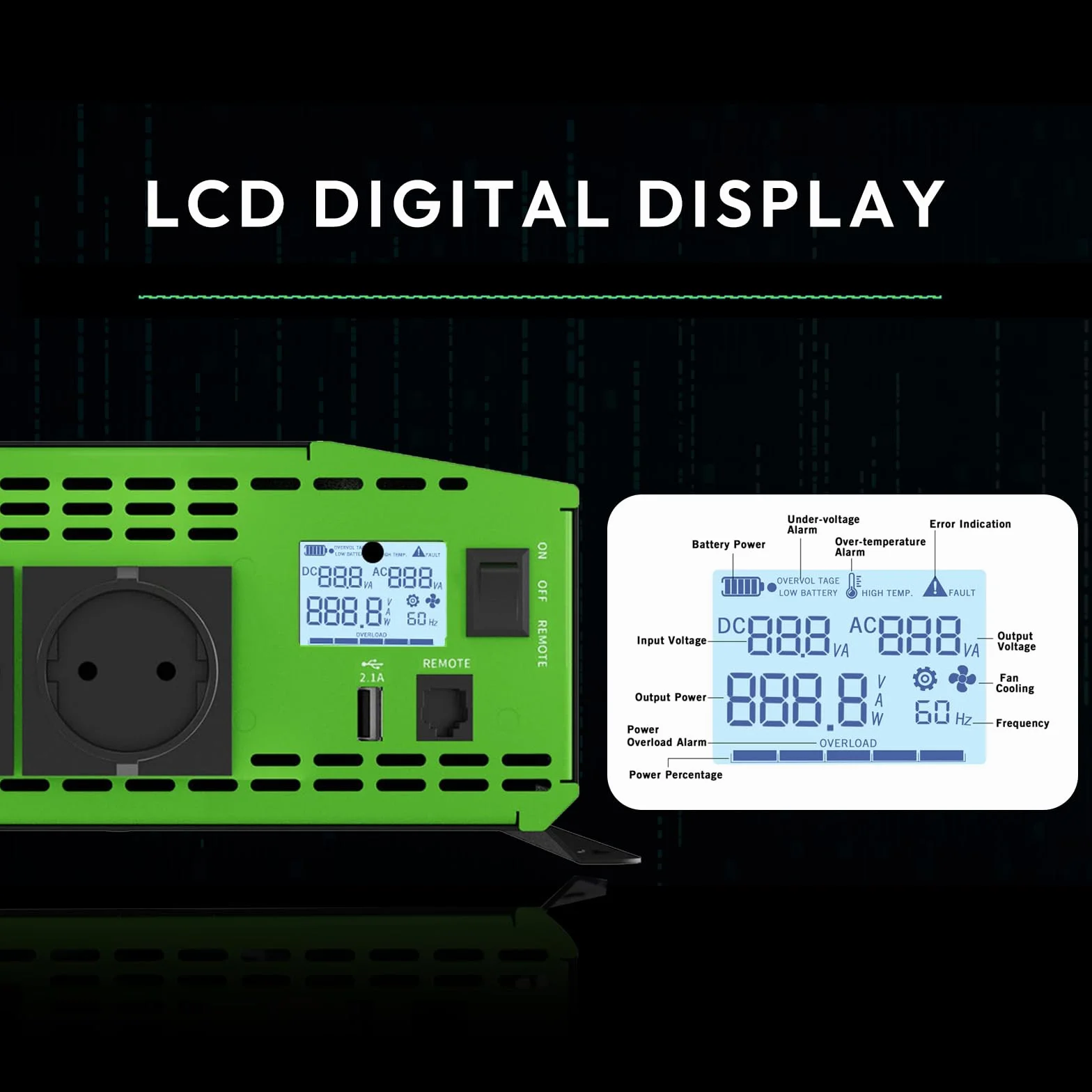 Leaptrend 3000W inversor de Onda sinusoidal Pura 12V DC a 220V AC para el hogar, RV, Camiones, Marina, Camping al Aire Libre, Off Grid inversores solares con Pantalla LCD Convertir sobretensión 6000W