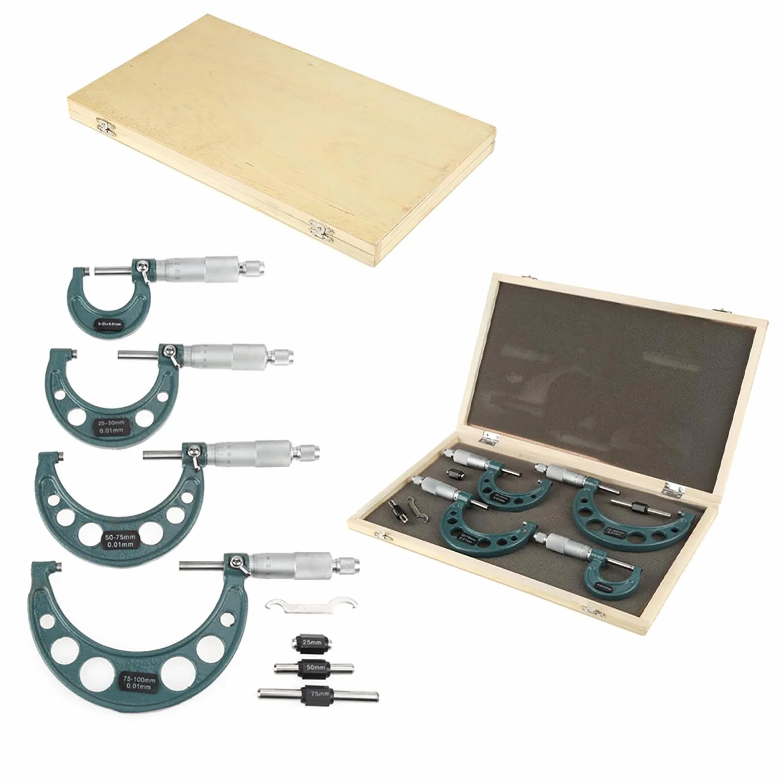 Micrómetro exterior 4 piezas 0‑100 mm Micrómetros exteriores métricos Calibre de espesor Calibradores de medición con estuche