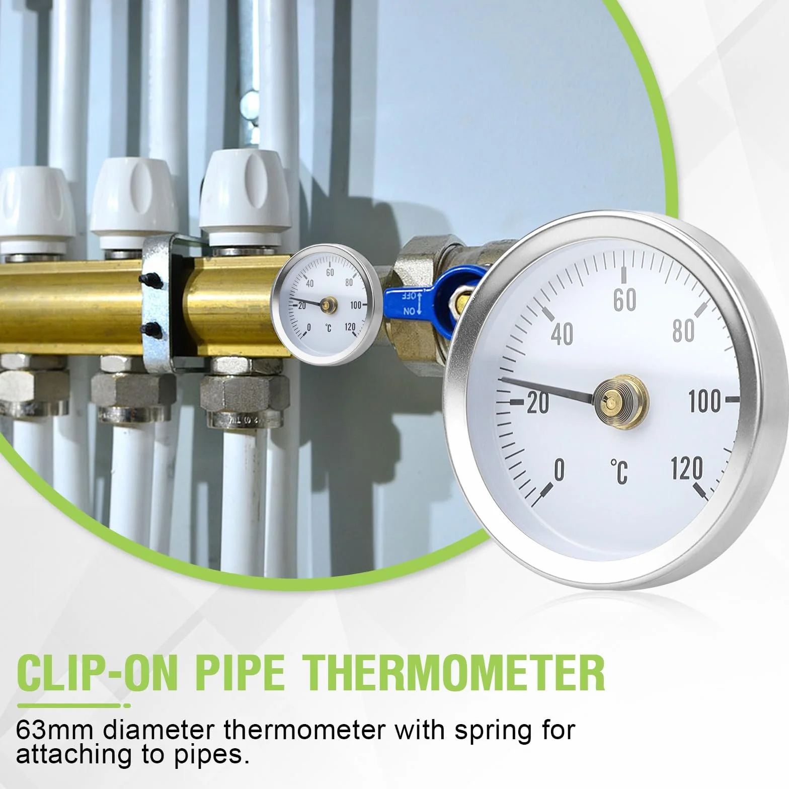 Termómetro para tubos 0-120 ℃ 63 mm muelle 2 unidades calefacción
