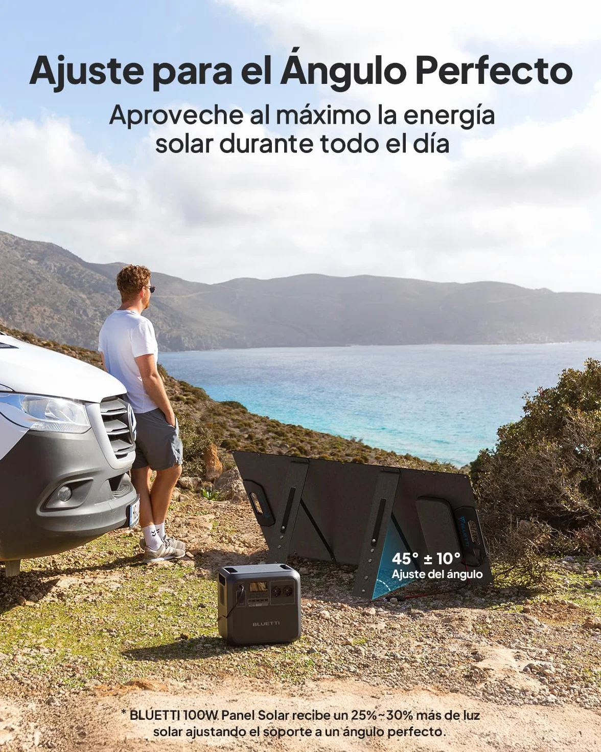 BLUETTI 100W Panel Solar, para Central Eléctrica Portátil AC2A EB3A AC50B AC70 AC180 AC200L AC300, Cargador Solar Plegable con Patas Ajustables para Acampar, Viajar