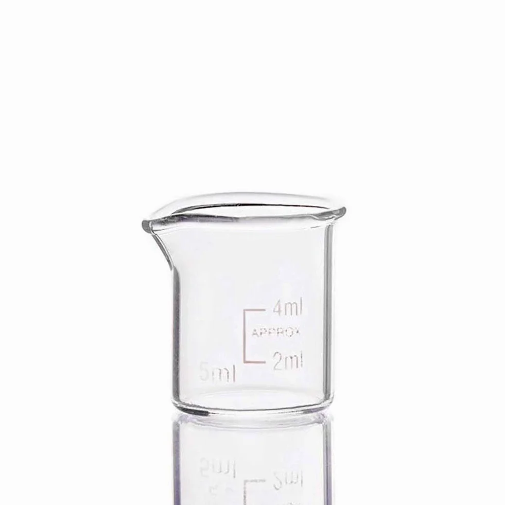 Suministros de laboratorio 10 piezas Vaso de precipitados de vidrio de 5 ml Forma baja para escala de laboratorio de química Medición de laboratorio Suministros de oficina de educación engrosada (Ca