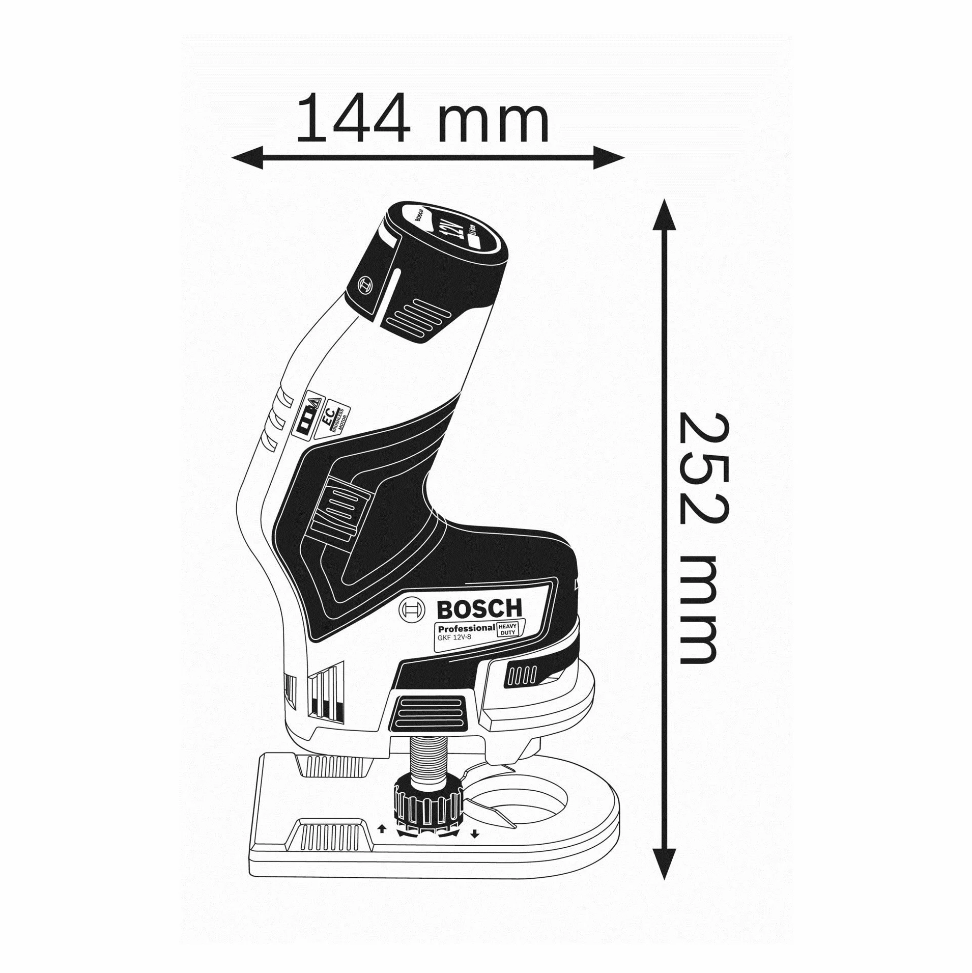 Bosch Professional 12V System fresadora de cantos a batería GKF 12V-8 (mango de la cabeza de fresado: 8 mm, sin batería/cargador)