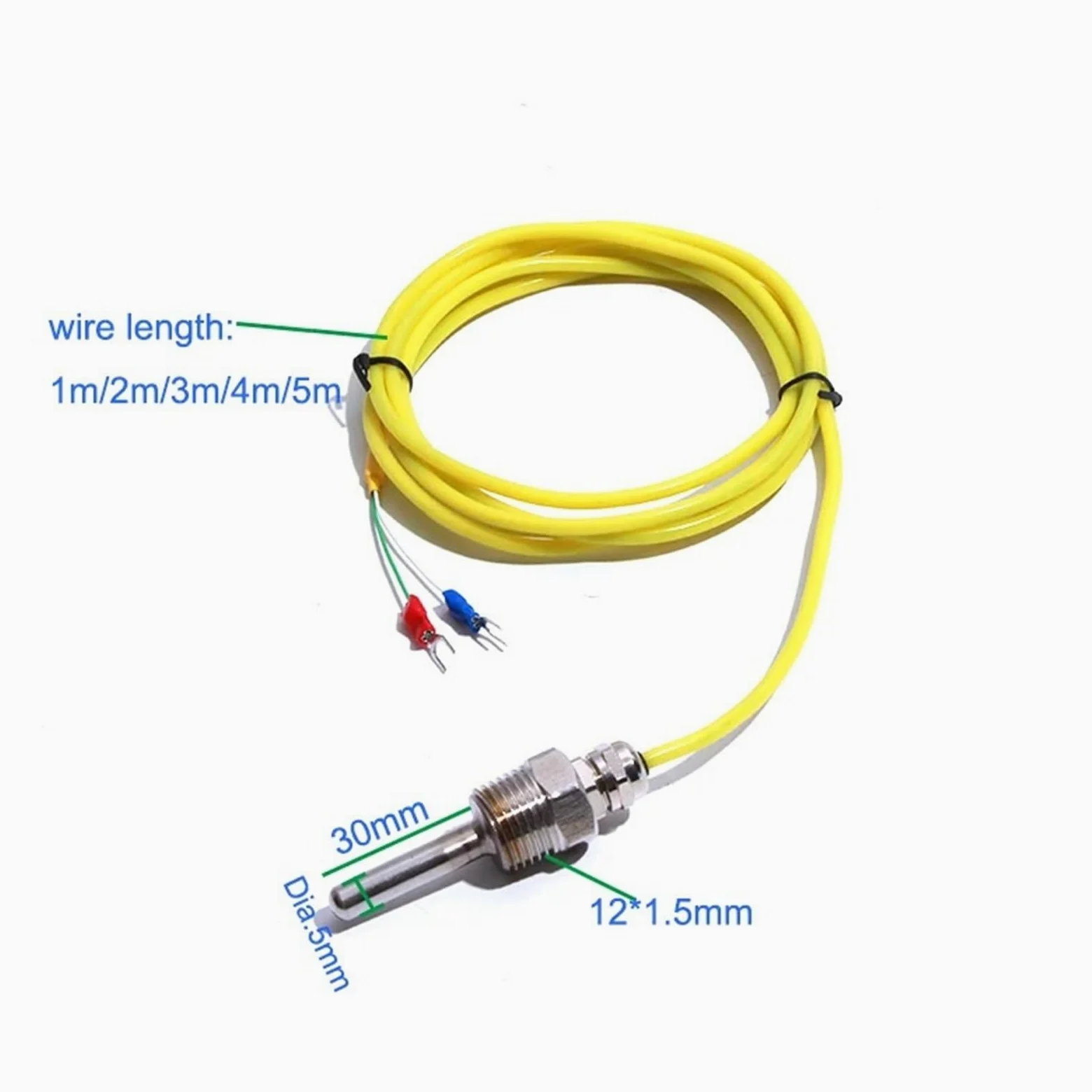 Cable 1-5M Sensor de temperatura tipo K Sonda roscada de acero inoxidable Diámetro del tubo termopar. * L 5mm * 30mm(Wire Lenth 5M)