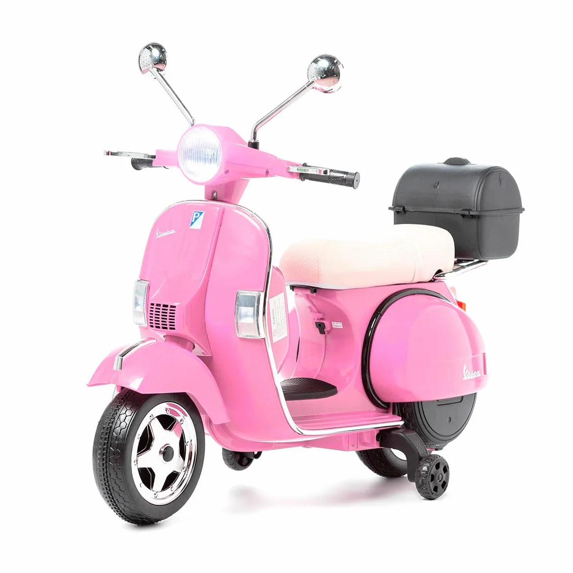 Vespa Clásica Moto Eléctrica 12V para Niños Licencia Oficial Piaggio con Batería Recargable, Ruedines, Luces y Sonidos - Scooter Infantil 3-6 Años (Rose)