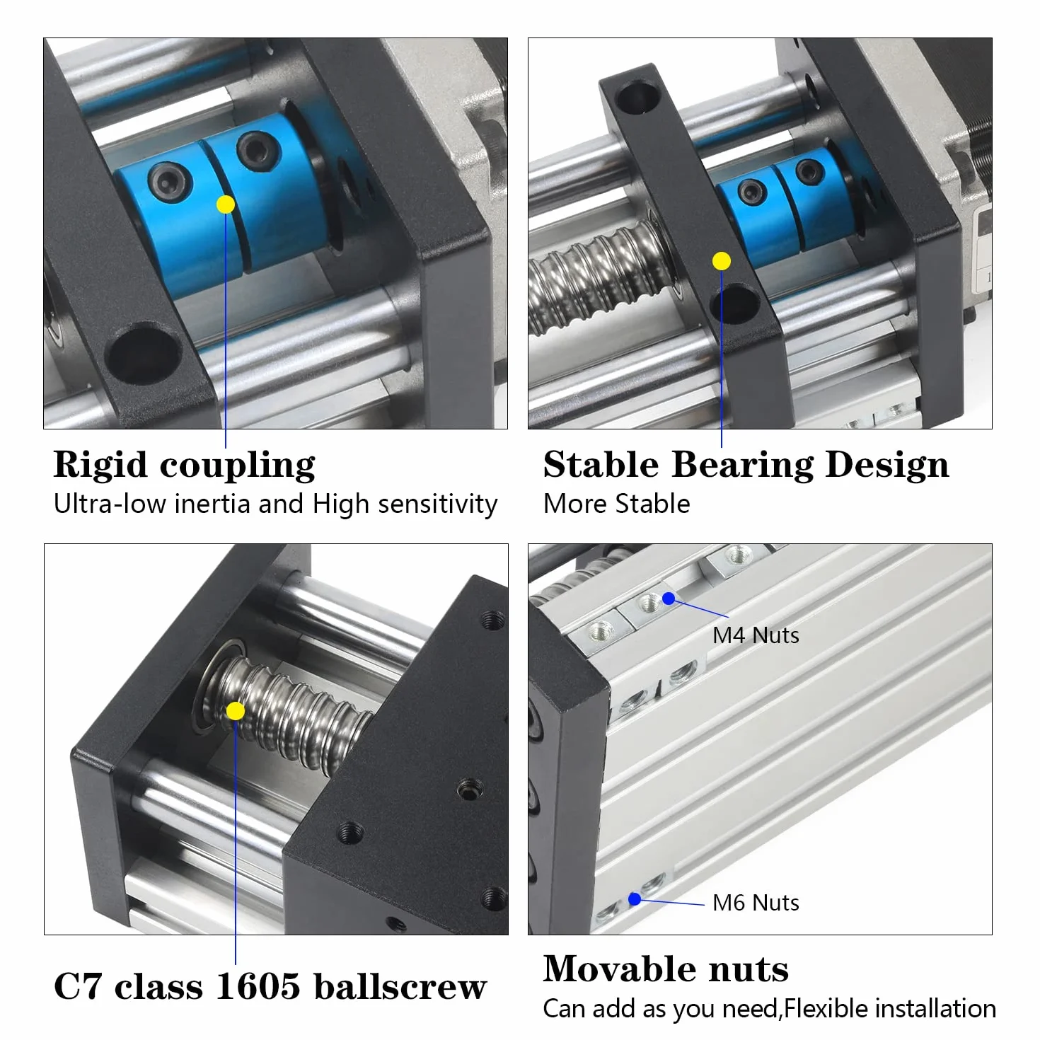 RATTMMOTOR Elevación del actuador lineal L-300 mm, husillo de bola, guía lineal CNC con motor paso a paso Nema23 1,8 °, 3 A, 1,2 N.m para fresadora CNC (EBX1605J).