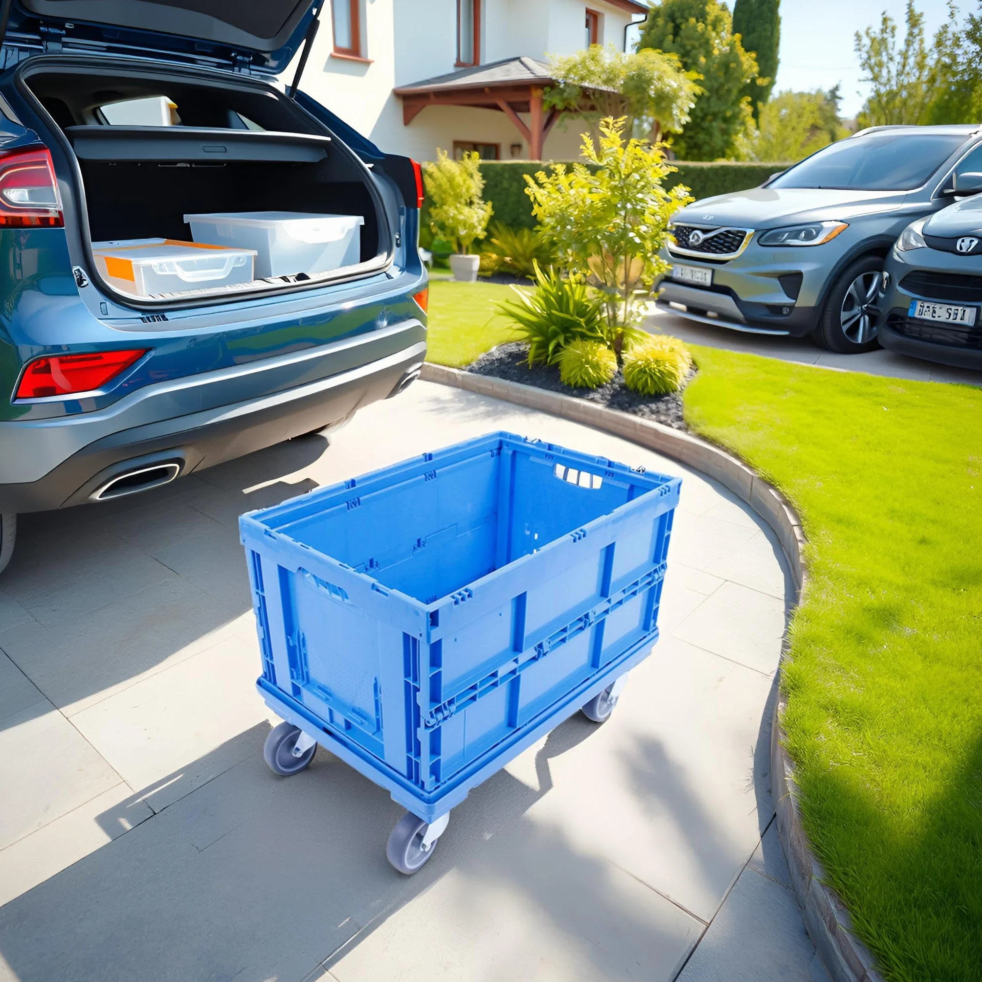 Carro de transporte 60x40 cm plataforma con ruedas carga máxima 300 kg azul