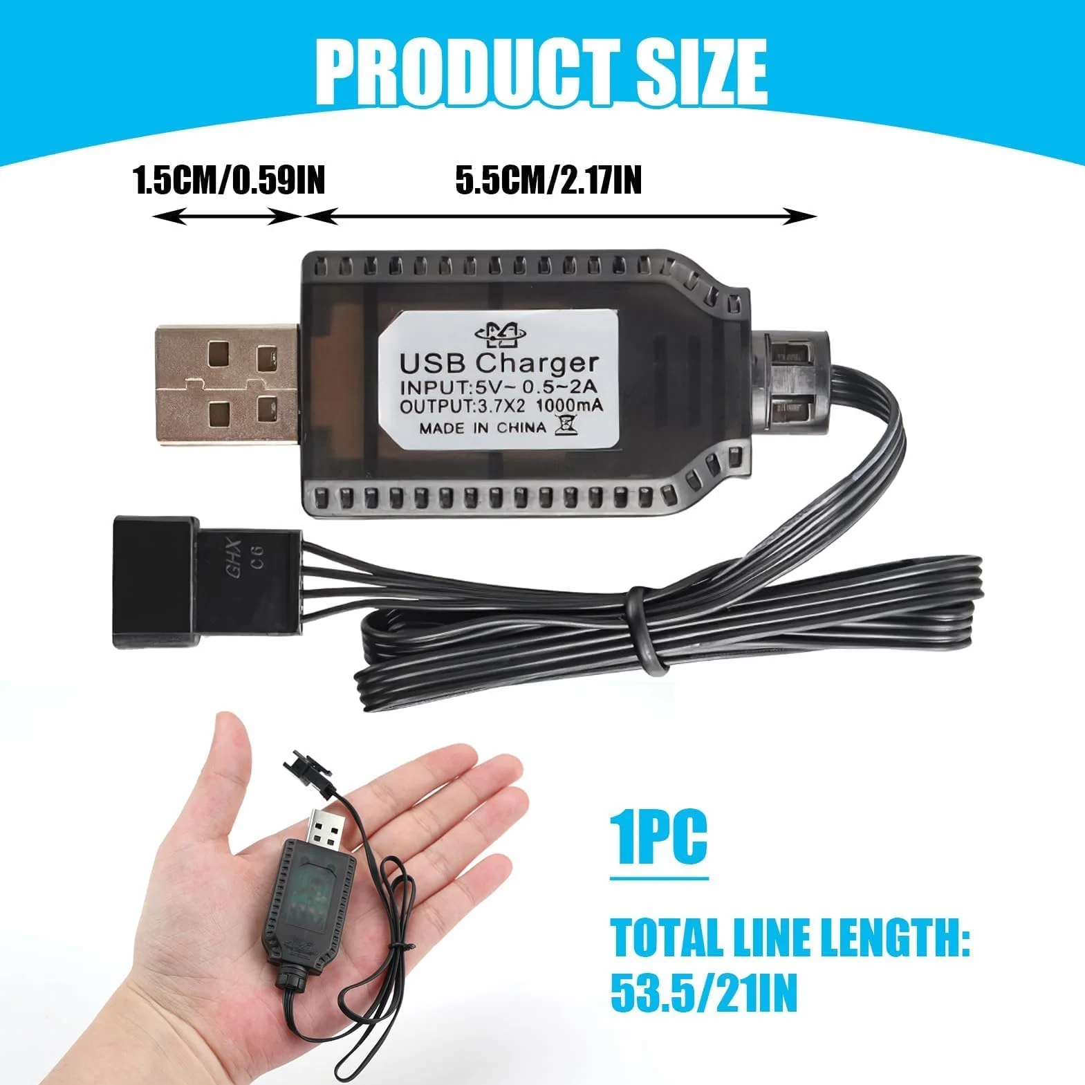 Cargador Universal LiPo 7,4 V USB con Conector SM-4P para Coche y Drone RC
