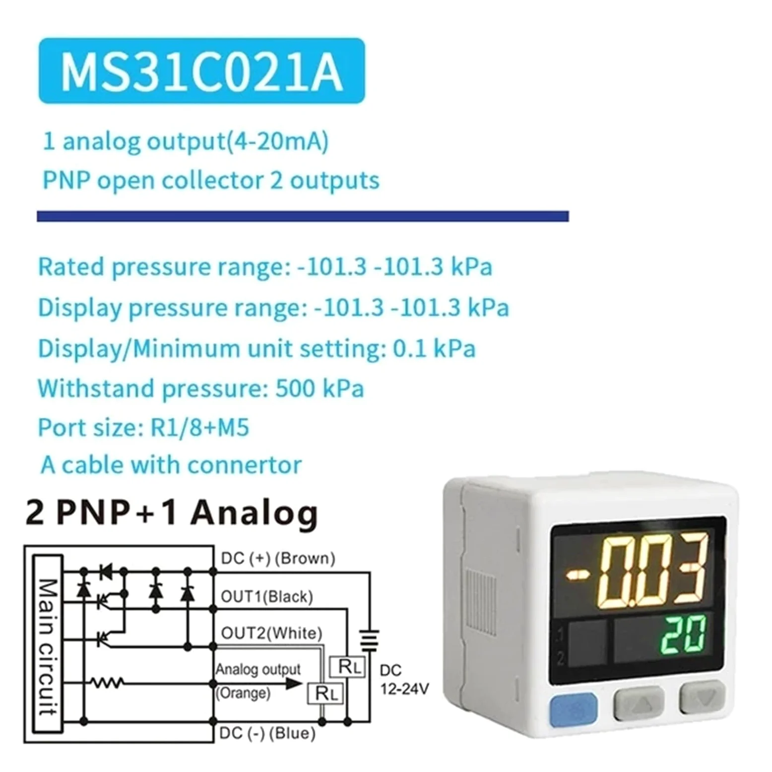 Interruptor de presión con Pantalla Digital Interruptor de presión electrónico Manómetro de vacío Digital(MS31C021A)