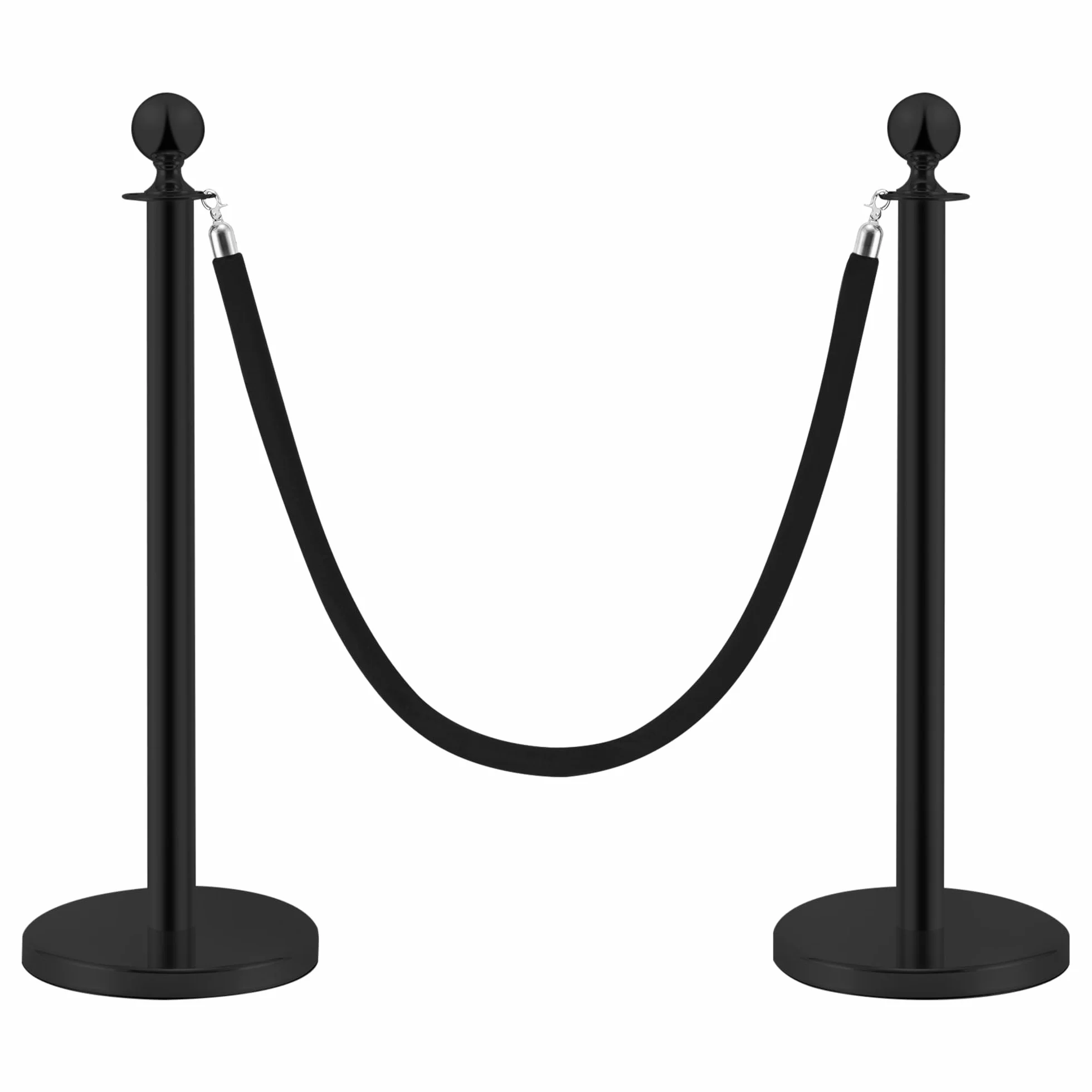 Postes Separadores de Acero Inoxidable Negro 90 cm 2 Piezas con Cuerda de Terciopelo 1,5 m Control de Multitudes