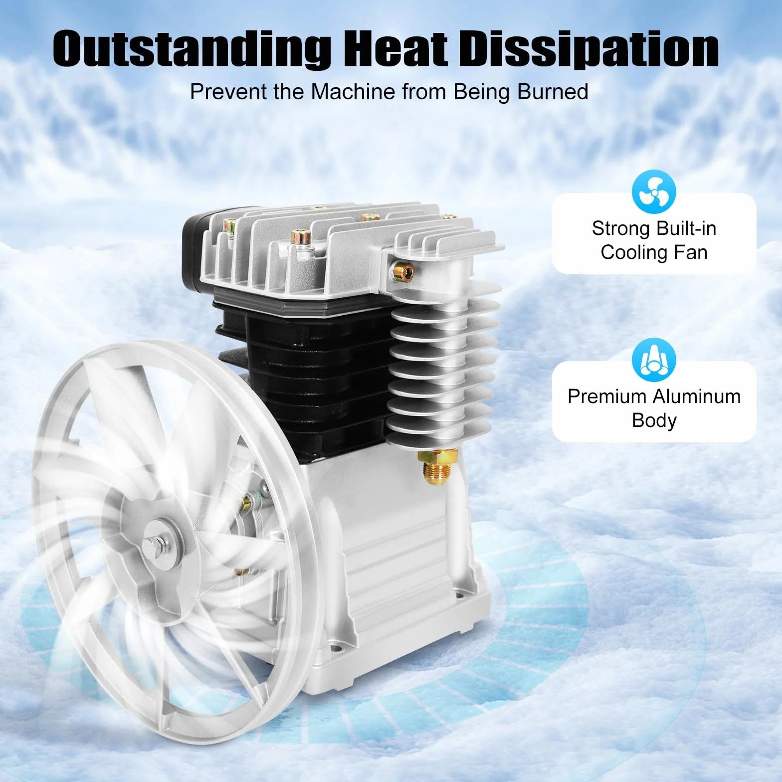 3HP - Cabezal de bomba de compresor de aire, 2065-420L, cabezal de compresor de aire con 2 cilindros y polea, compresor de pistón, silenciador, 250 l/min, 960 rpm, para la extracción de gas, síntesis