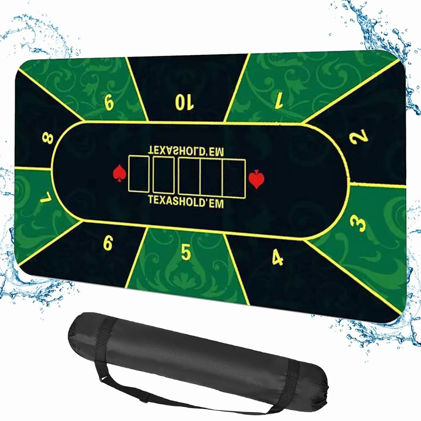 Tapete de póquer 180 x 90 cm goma para 10 jugadores portátil con bolsa de transporte