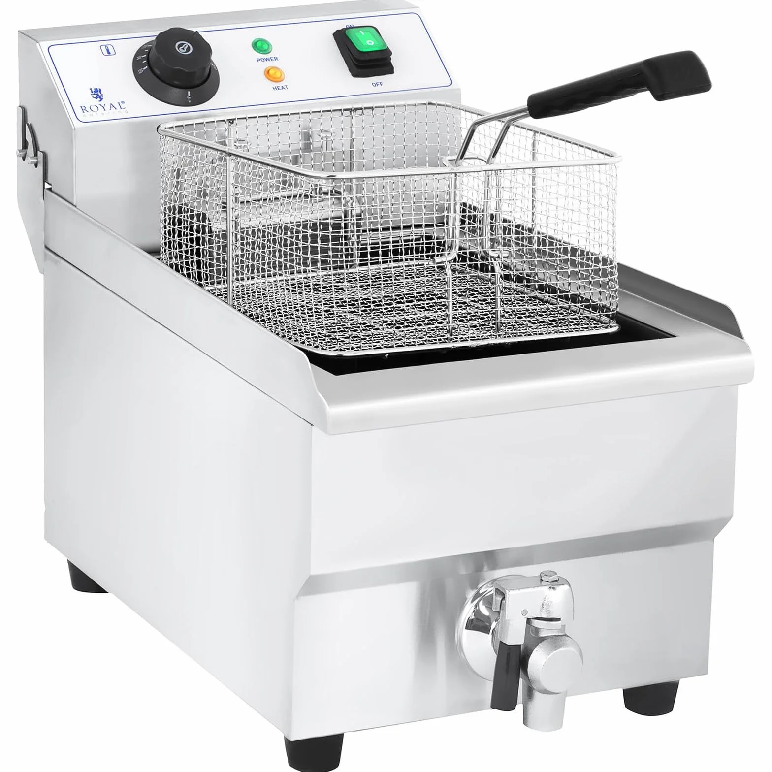 Royal Catering Freidora Electrica Profesional RCEF 10EH-1 (10 L, 3 000 Watt, Termostato, Grifo de vaciado, Acero inoxidable)