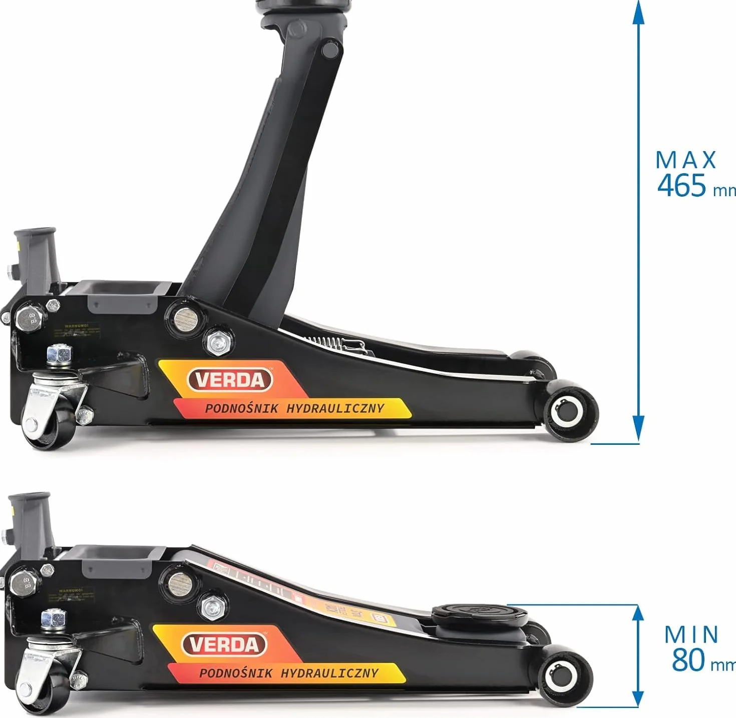 Gato hidráulico 3T, 80 – 465 mm, 2 almohadillas de goma, guantes de montaje, 2 soportes, gato hidráulico profesional, elevador de coche, autocaravana, ideal para cambio de neumáticos SUV