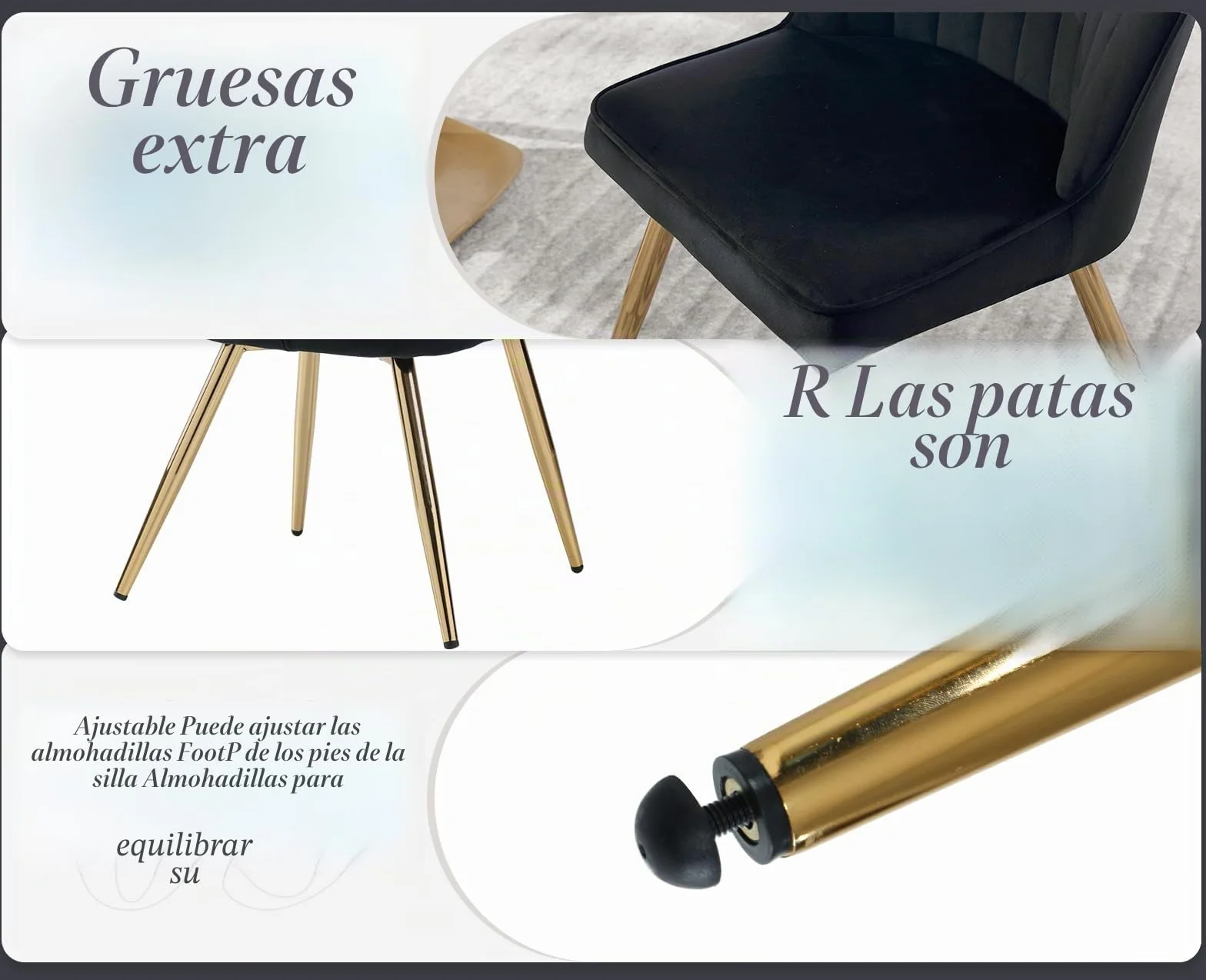 chairus Juego de 2 Sillas de Comedor de Terciopelo Sillas de Cocina Minimalista con Patas Doradas, Silla Lateral sin Brazos para Casa/Restaurante, Negro