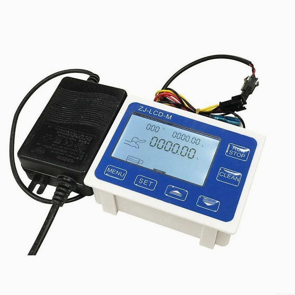 Medidor de flujo digital inteligente Sensor de flujo de agua de 1/4 pulgadas con pantalla LCD Controlador cuantitativo para sistema de dispensación de líquidos Dc12v Fuente de alimentación y kit de