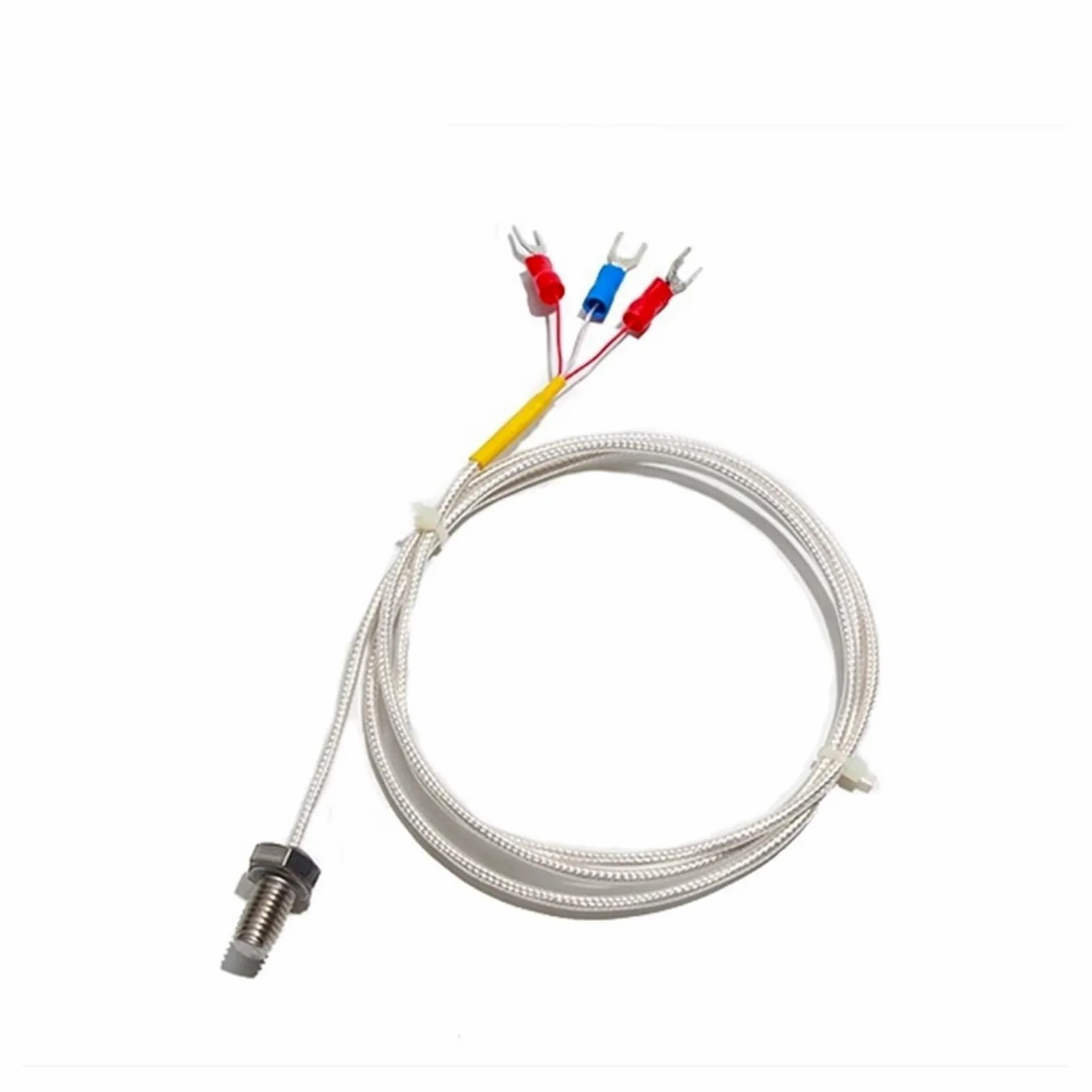 Termopar tipo K, Sensor de alta temperatura PT100, termopar, cable PTFE, 0,5 M, 1M, 2M, sonda rosca cabeza plana M3 M4 M5 M6 M8 for tubería(M3 Thread Probe,2M Wire)