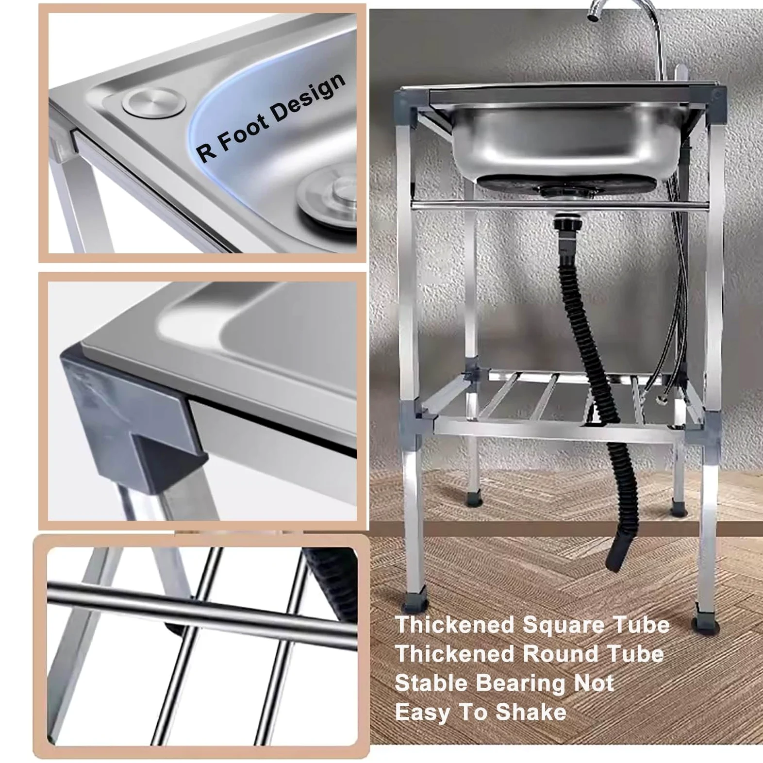 Cocina Fregadero Exterior Portatil Camping Acero Inoxidable Grifo Soporte 42