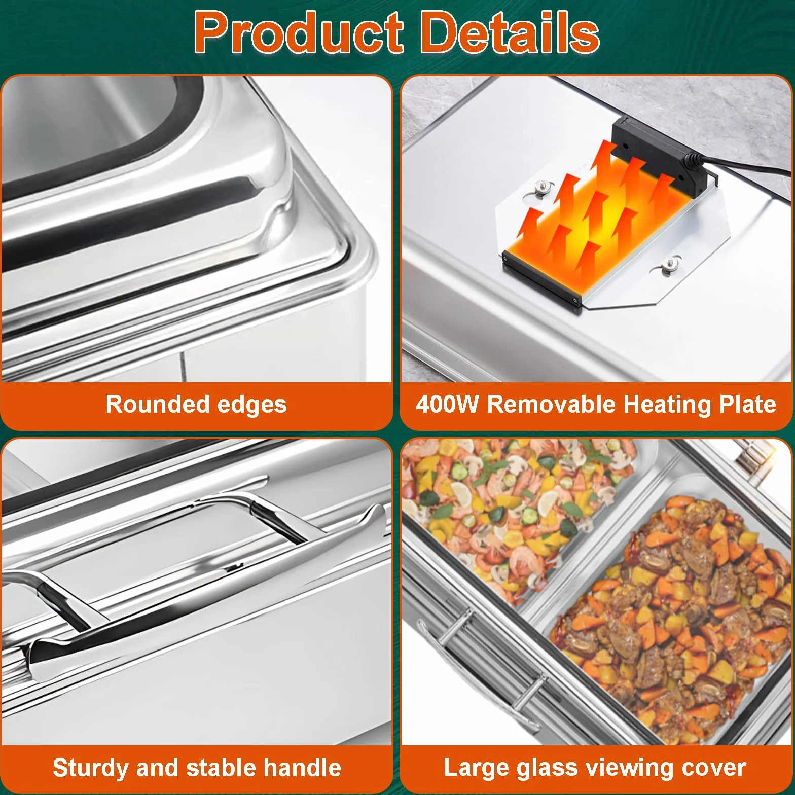 Chafing Dish Eléctrico 9L Profesional Calentador de Comida Buffet Acero Inoxidable Temperatura Ajustable