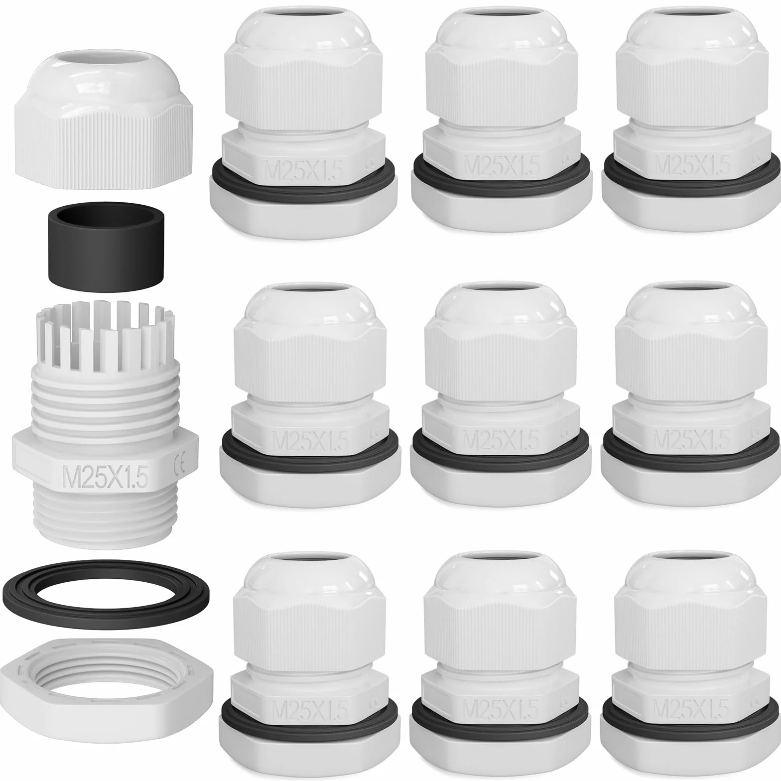 Prensaestopa M25 IP68 11-15 mm Resistente UV Retardante Llama Blanco