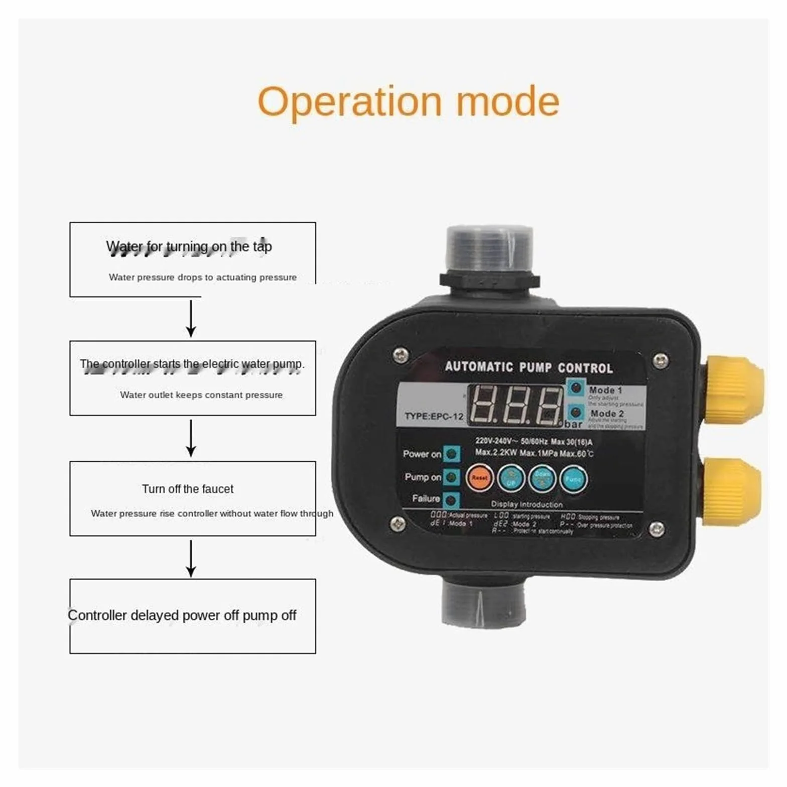 Regulador de presión, Interruptor de control de presión ajustable, bomba hidráulica automática, interruptor de flujo de agua de bomba de refuerzo, controlador de presión electrónico