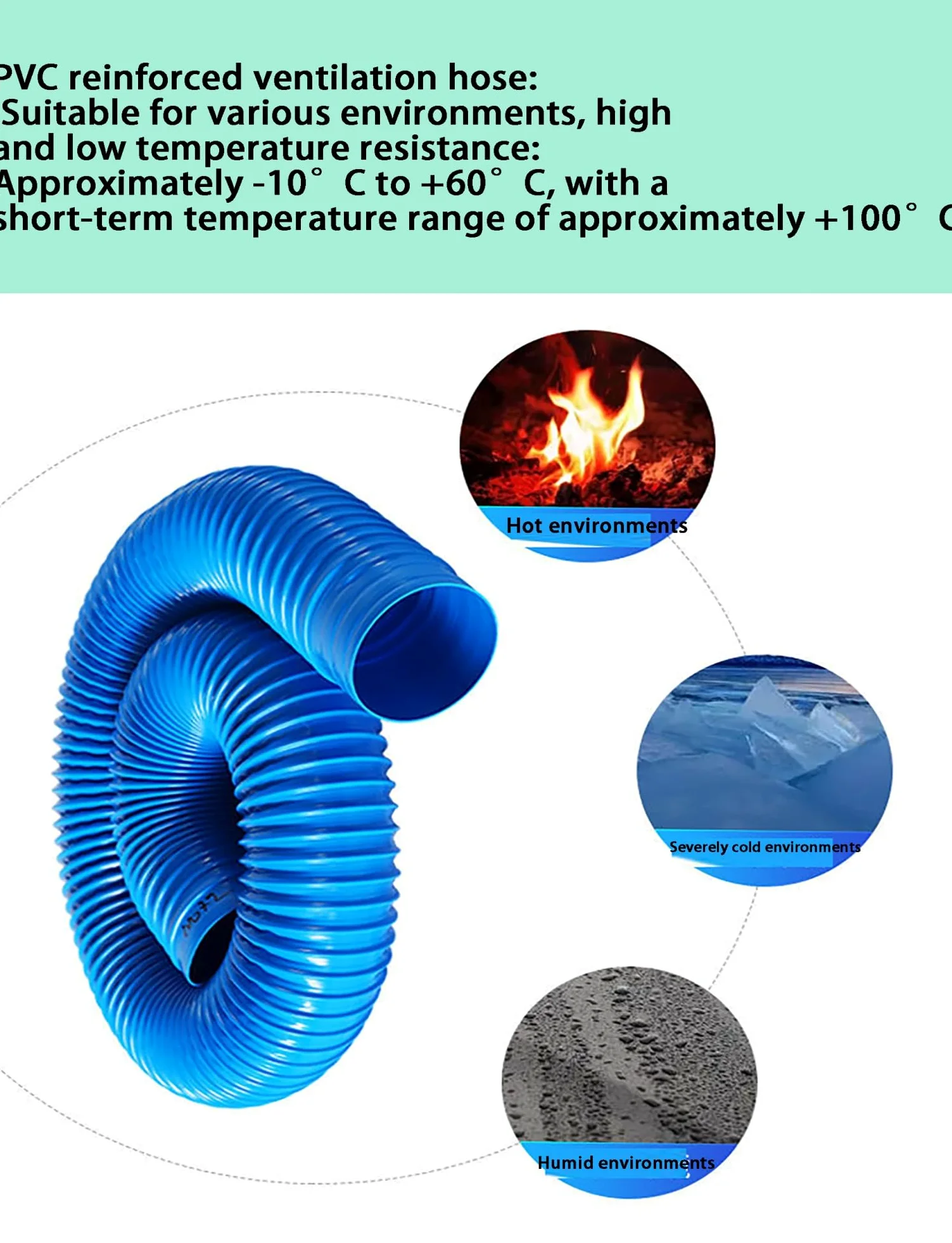 Manguera de polvo PVC reforzada con espiral azul, varios tamaños | D 18cm x L 3.3ft