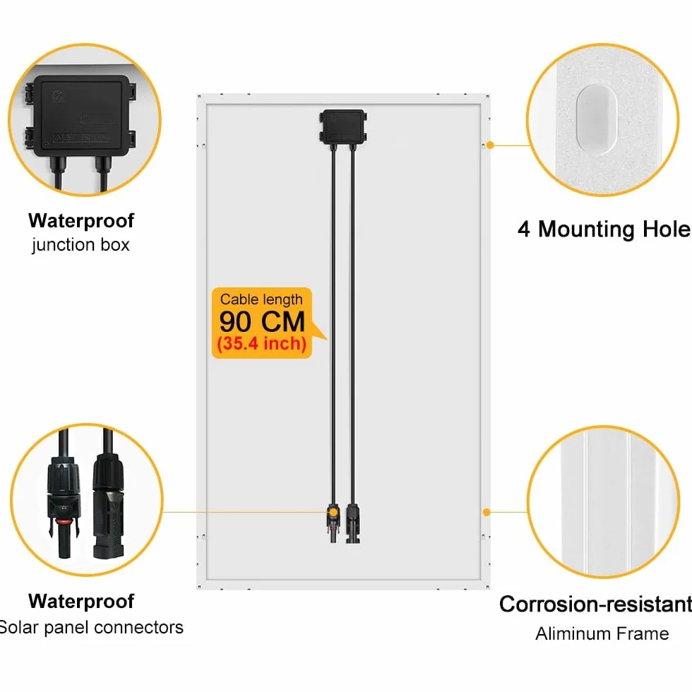 DOKIO Panel Solar 100W 18V monocristalino alta eficiencia robusto para carga de batería de 12v