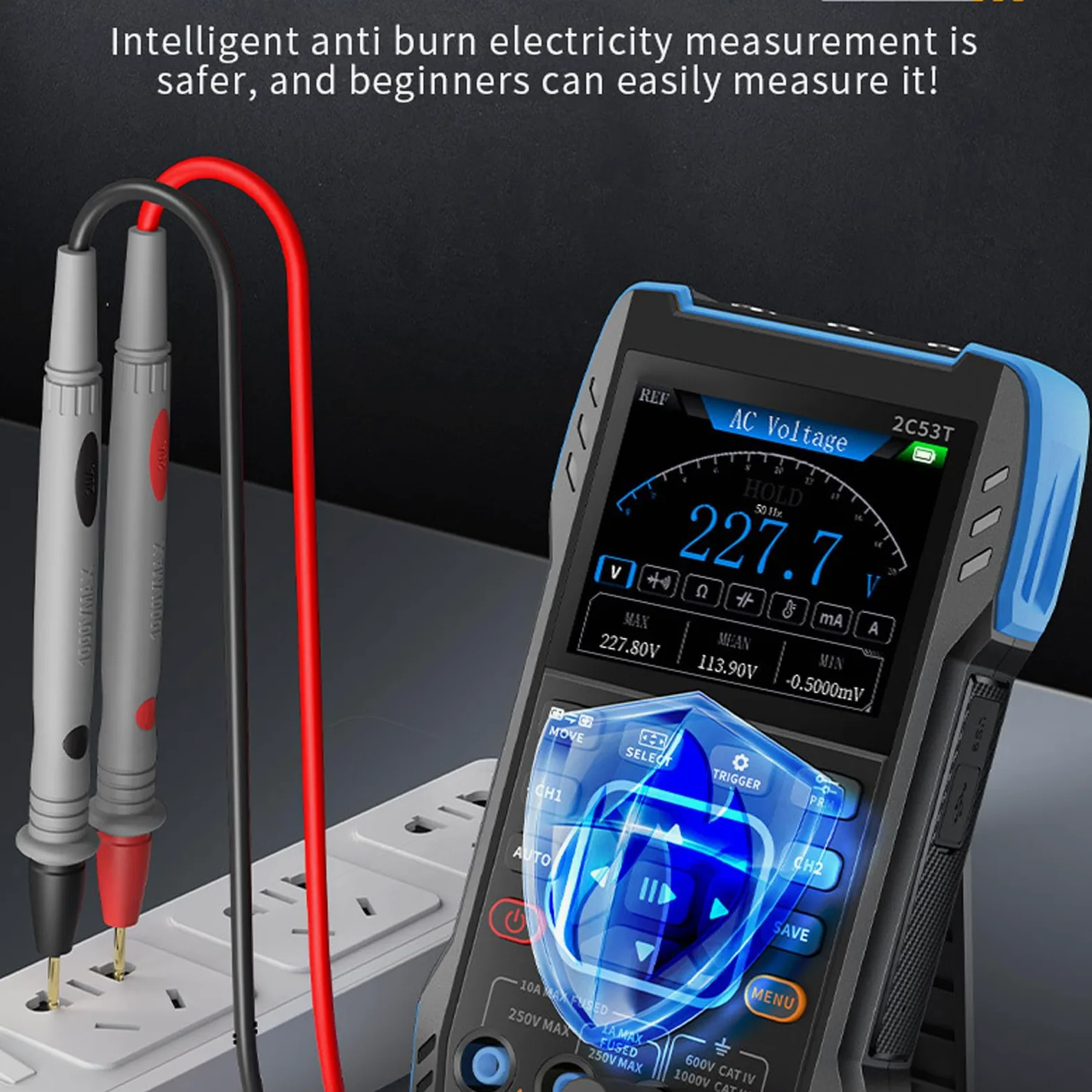 Eujgoov Multímetro de Osciloscopio de Mano Digital Profesional con Generador DDS de 50MHz, Portátil 3 en 1, Adecuado para Trabajo de Trabajo, Aula, Laboratorio con Batería de 3000 MAh