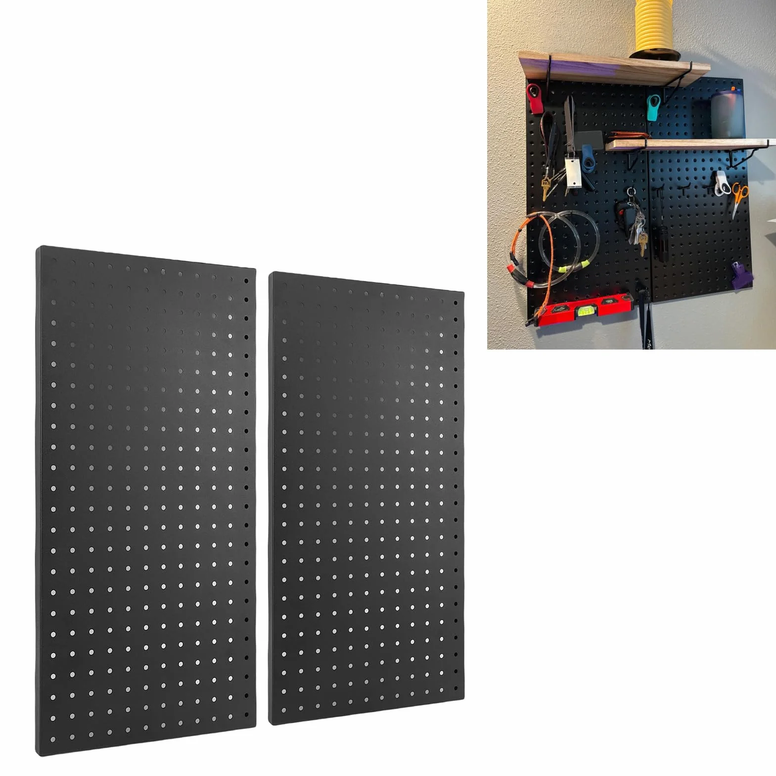 2 Paneles Metálicos Perforados para Pared, 24 x 12 Pulgadas Organizador de Almacenamiento con Paneles Perforados de Acero para Herramientas para Garajes, Tiendas y Sótanos