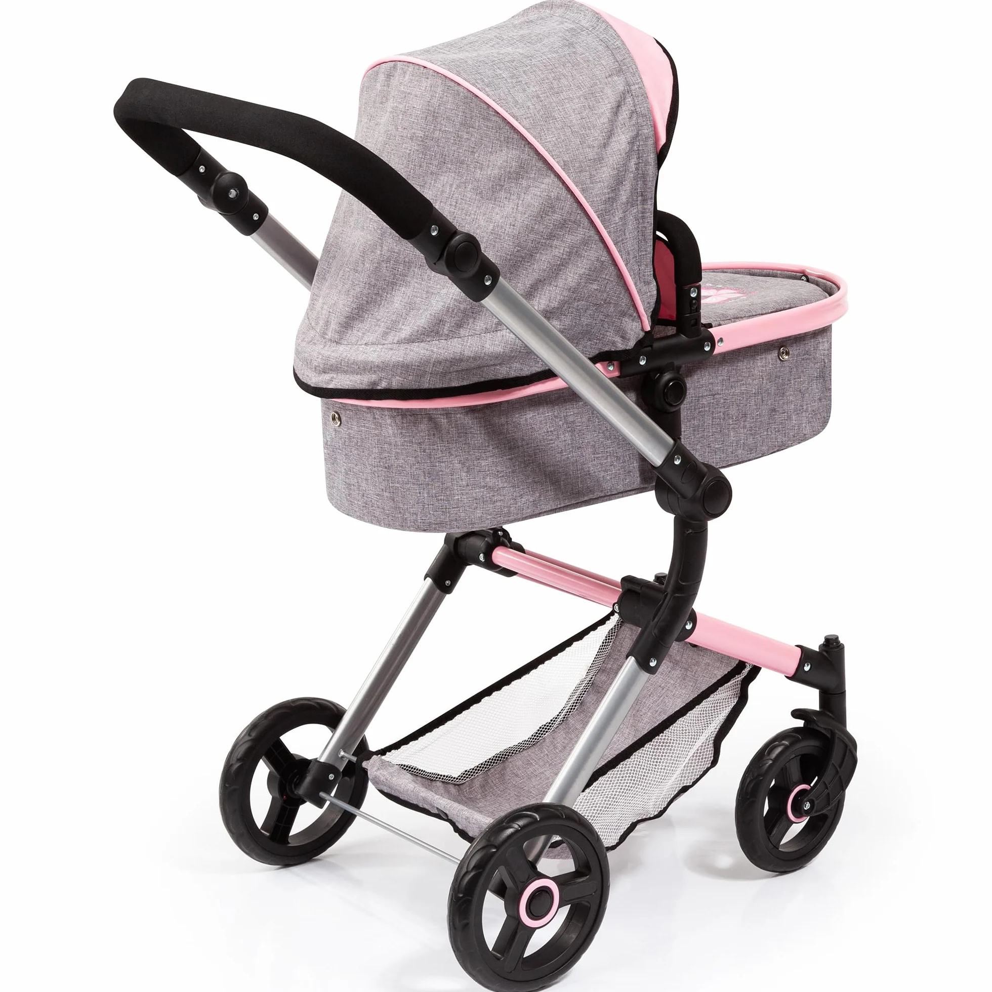 Bayer Design Cochecito de Muñecas Neo Vario Combolso Cambiador Convertible Plegable Vaqueros Grises Rosa Mariposa