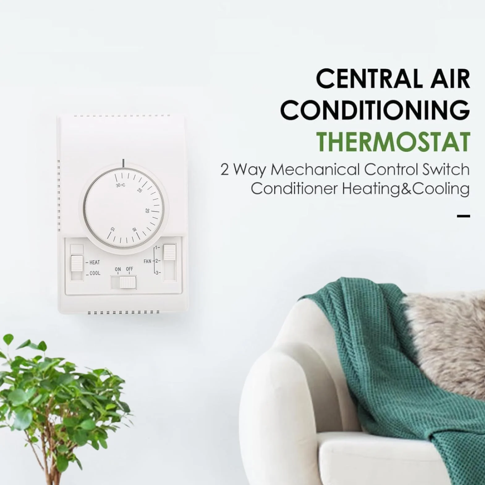 DEWIN Controlador de Temperatura Mecánico Termostato 10-30℃ AC 220V