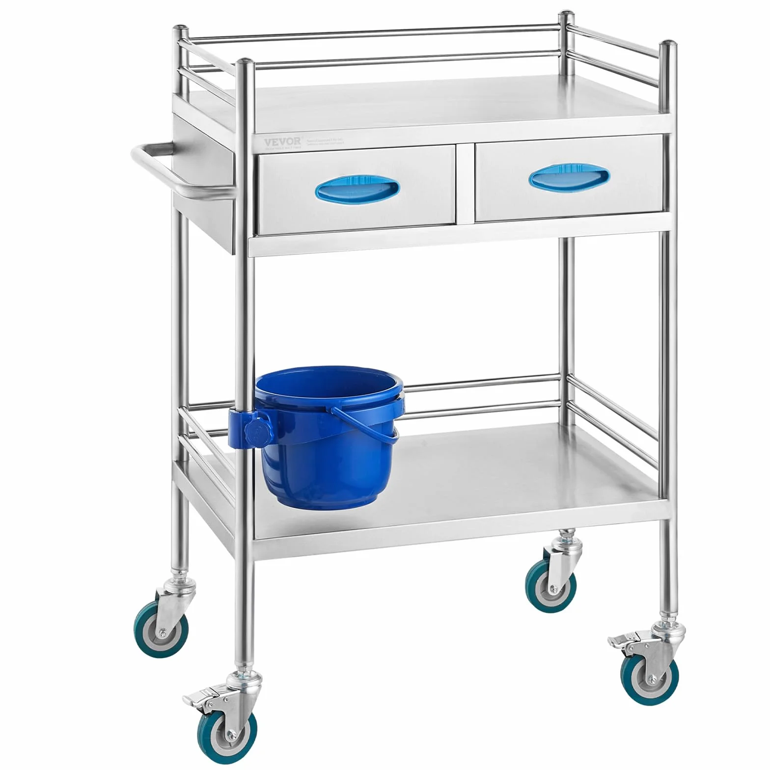 VEVOR Carro de Laboratorio de Acero Inoxidable, Carro Médico 2 Capas 2 Cajones, Carga 100 kg
