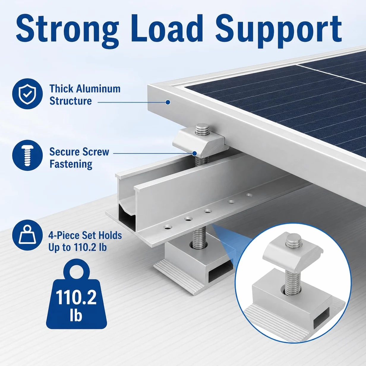 10pcs Panel Solar Kit De Soporte Carriles Cortos De Aluminio Kit De Montaje Solar Para Techo Azulejos Sistema De Fijación,Para El Hogar, Yate, Azulejos