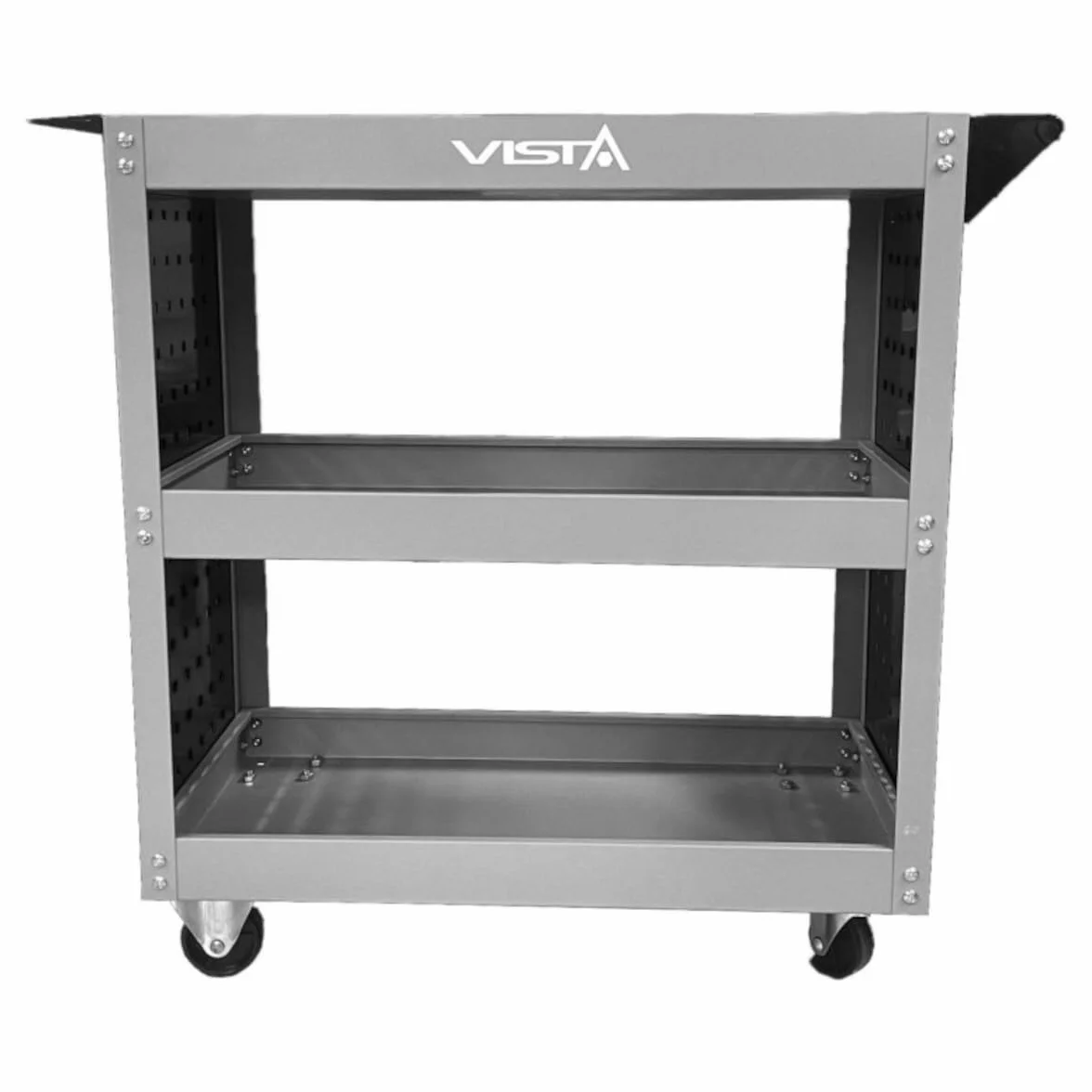 SIO Carro de Herramientas Móvil 3 Estantes con Panel Perforado y Ganchos – Carrito Taller con Ruedas para Mecánica, Garaje e Industria – Organizador Metálico Resistente Multiuso - Carro Taller