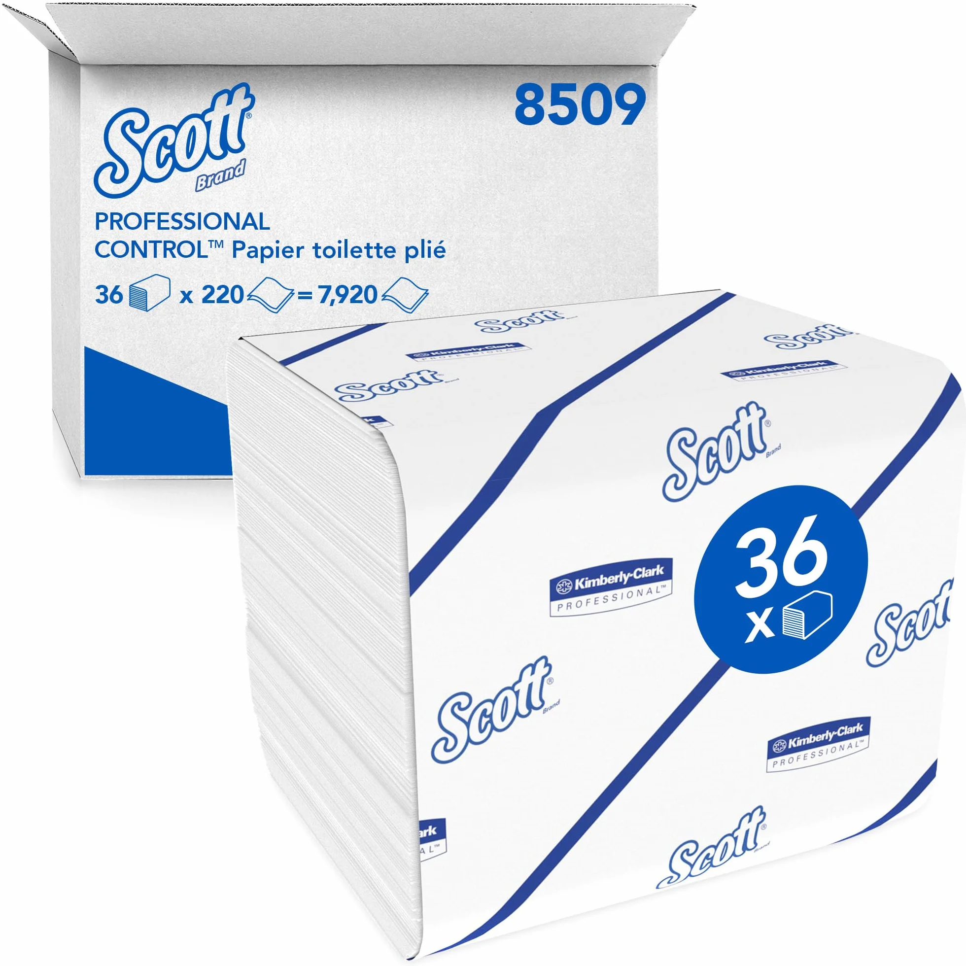 Scott Control Papel Higiénico Plegado 8509, 2 Capas, Suave y Fuerte, 36 Paquetes x 220 Hojas (7.920 total)