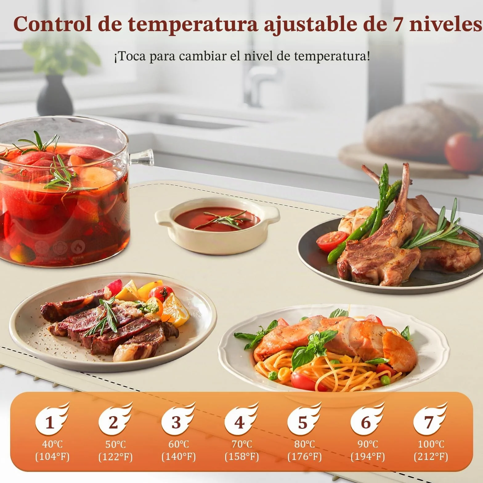 Calentador de Alimentos Eléctrico - Control de Temperatura de 9 Niveles de 40-120 °C - Placa Caliente Flexible y Plegable con Temporizador - Para Bufés, Parrillas, Biberones - Fácil de Limpiar