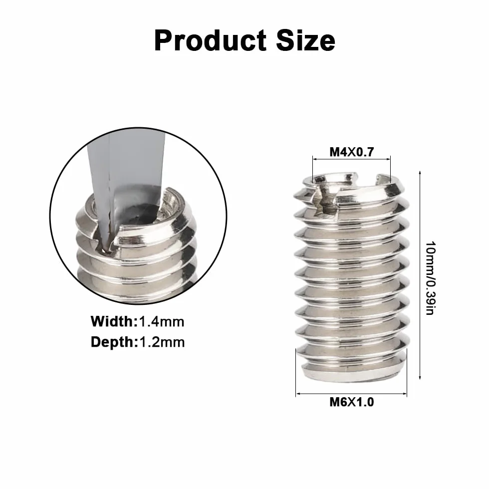 WHC 10 Piezas Insertos Roscados M4 x 0.7mm Hembra y M6 x 1.0mm Macho, 10mm, Acero Inoxidable Autorroscante