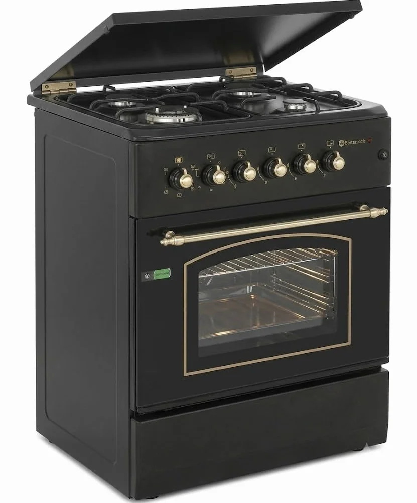 SOLTHERMIC F6S40E5RB Cocina Gas con Horno Eléctrico Turbo 60 cm 4 Fuegos Encendido Automático Horno Multifunción 60 L Negra