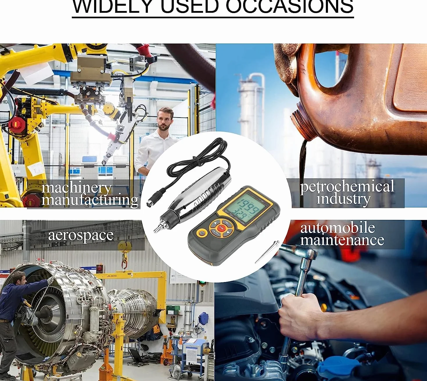 Comprobador de Vibración, Medidor de Vibración Digital, Medidor de Vibración Digital con Sonda y Mango, para Fabricación Mecánica, Potencia Eléctrica, Ingeniería QuíMica.