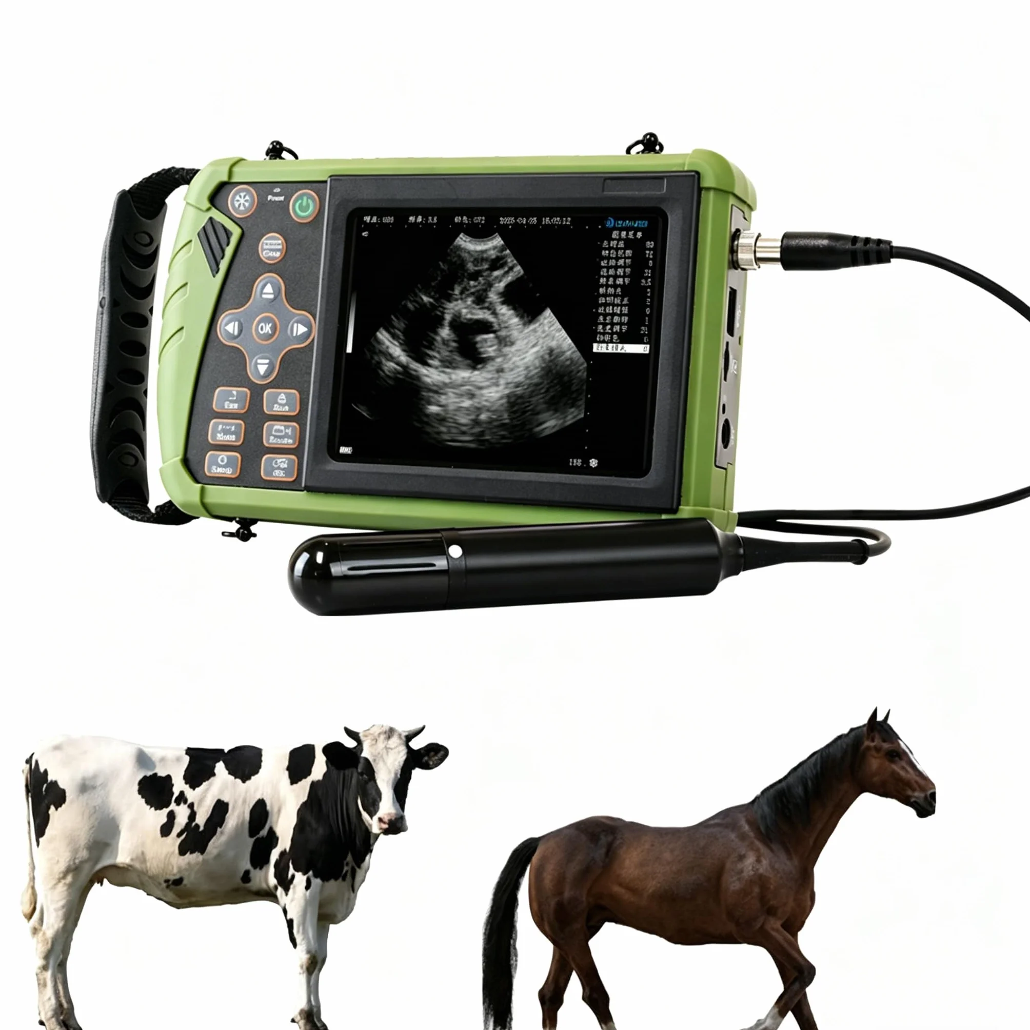 Máquina de ultrasonido veterinaria con sonda rectal y convexa de doble uso mejorada de 3,5 MHz para ganado y caballos, escáner veterinario portátil de mano para embarazo y chequeo de