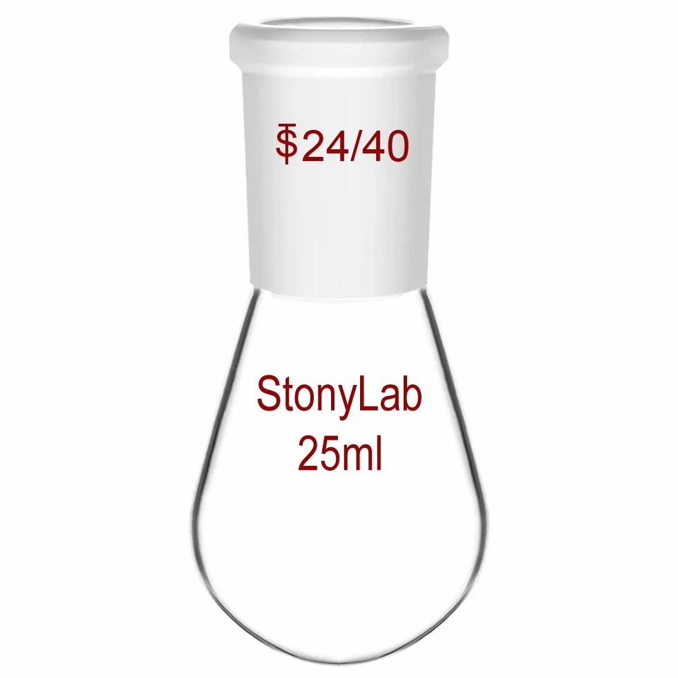 StonyLab Borosilicato Frasco de evaporador rotatorio de vidrio de pared pesada 25 ml, junta exterior 24/40