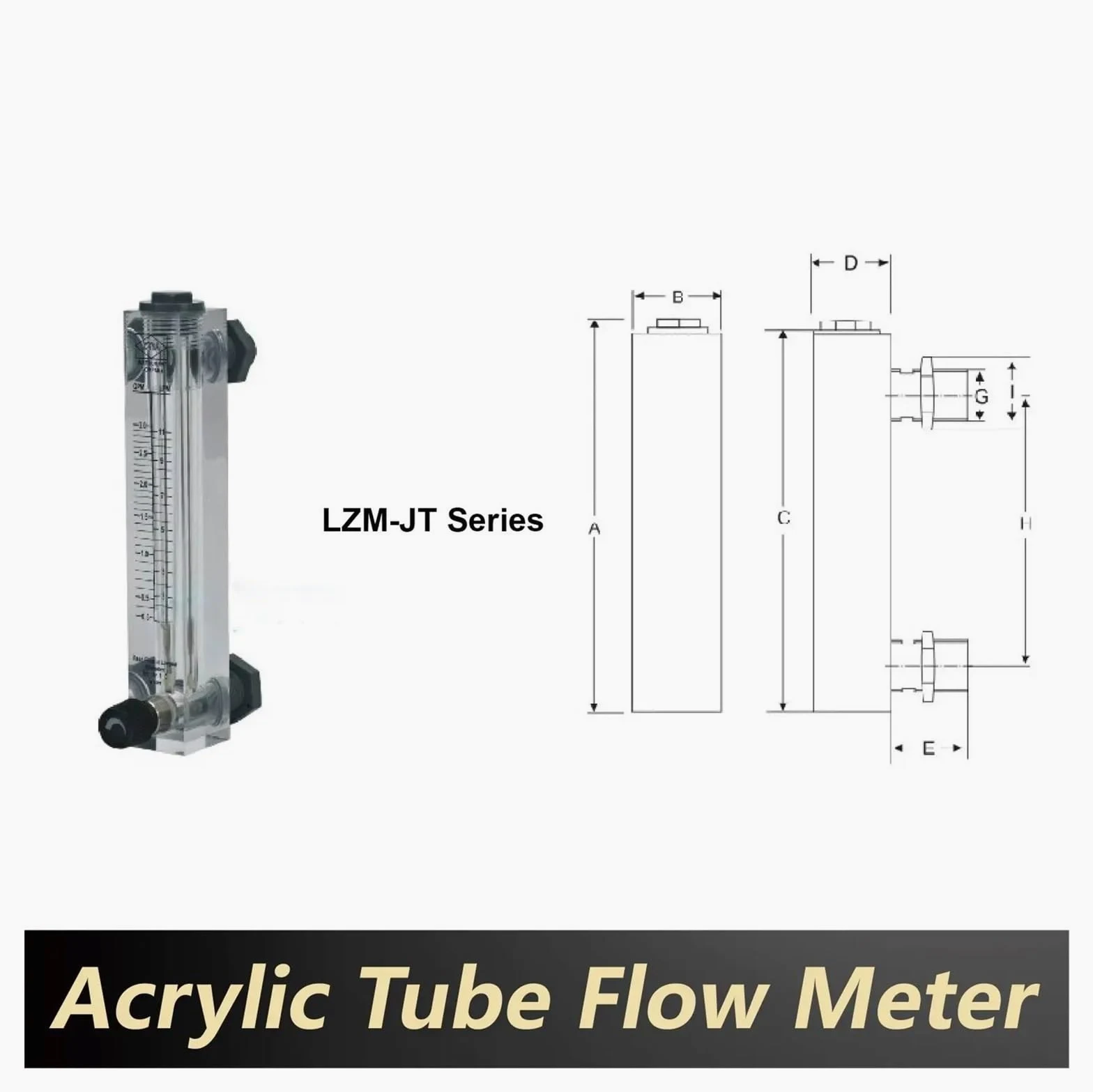 Medidor de flujo acrílico LZM-20JT, medidor de aire rotámetro de montaje en panel con válvula de control ajustable for agua, aire, líquido industrial(2-16GPM 8-60LPM)