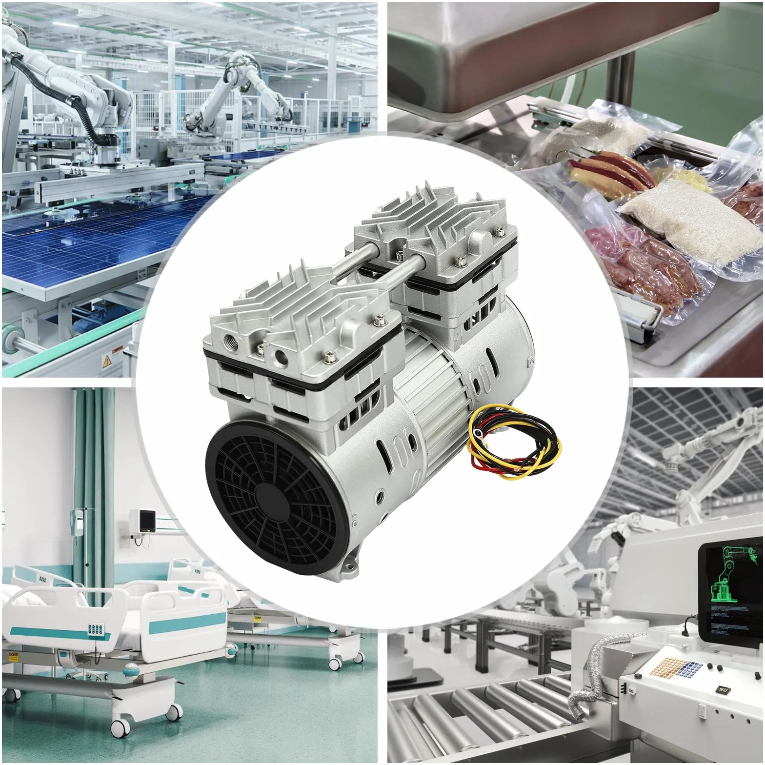 Bomba de vacío sin aceite, 800 W, bomba de vacío, sin aceite, bomba de vacío industrial de laboratorio, velocidad 1400 rpm, para experimentos de estanqueidad de gas, aspiración quirúrgica al vacío