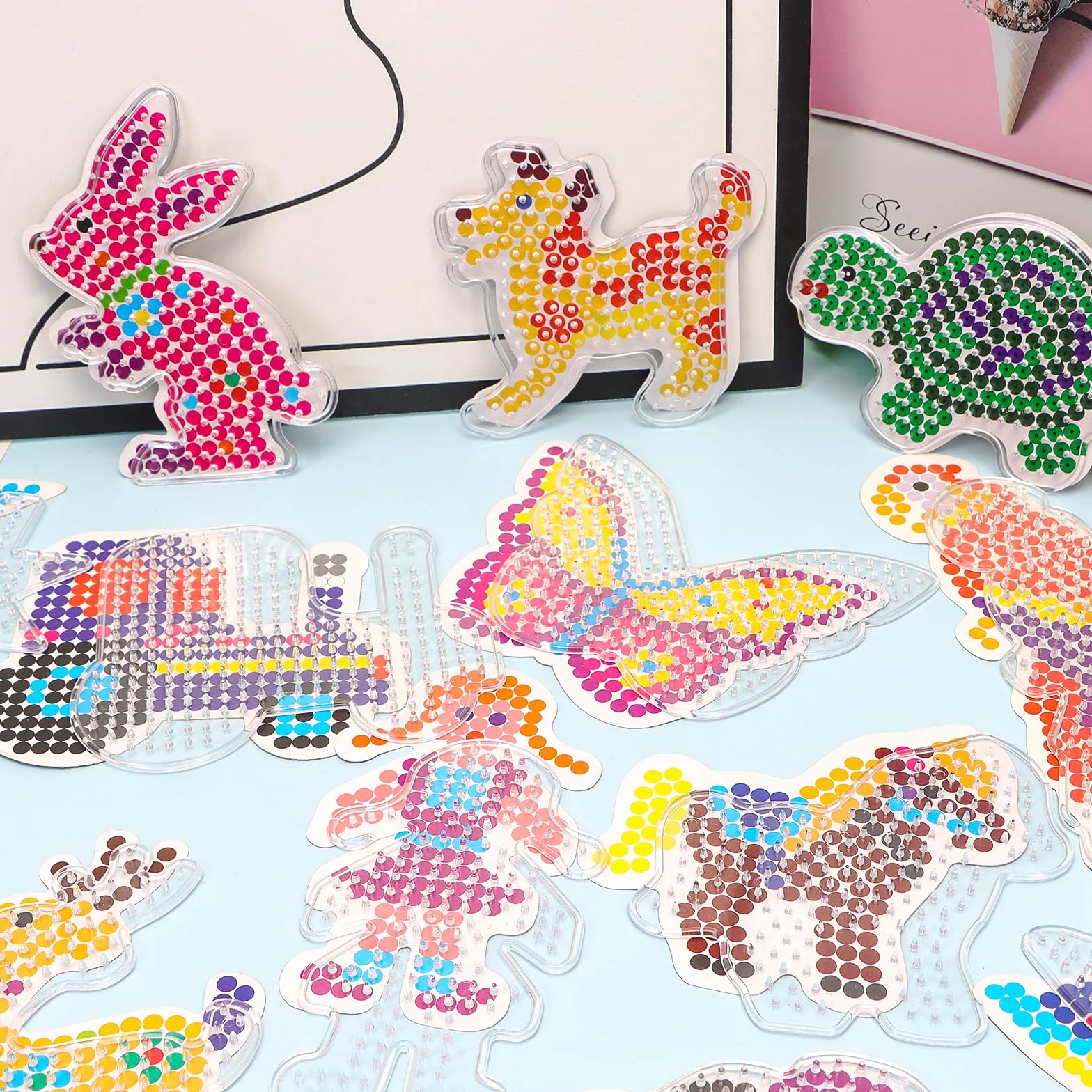 Placas de cuentas para planchar 5 mm transparentes 20 tarjetas de diseño colores niños