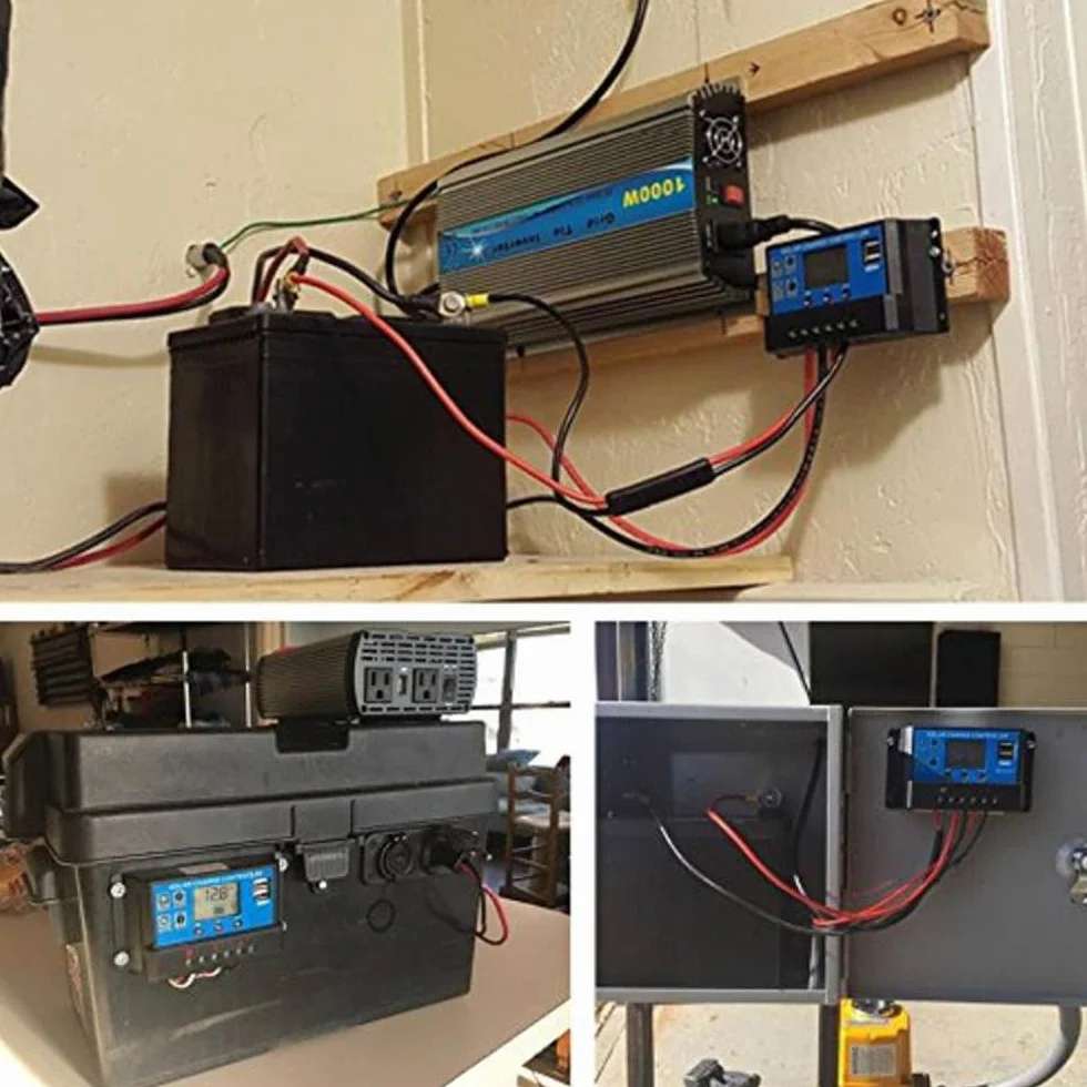 Sistema de generación de energía solar Panel solar USB dual de 25 W + inversor de corriente de 6000 W CC 12 V a CA 110 V/220 V con pantalla LCD inteligente Puertos de cargador USB duales controlador