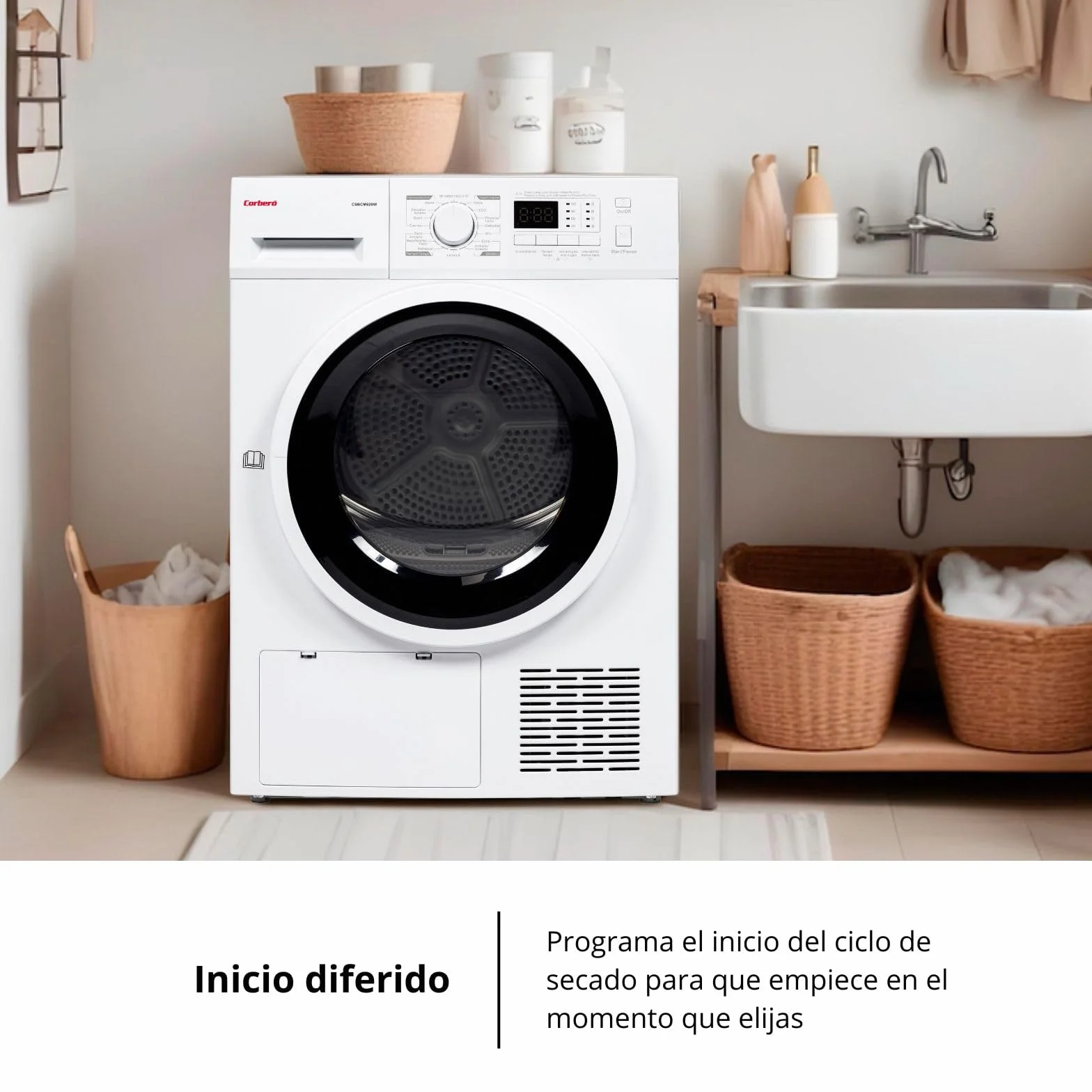 Corberó Secadora Bomba de Calor CSBCM820W 8 Kg 15 Programas Display LED Blanco