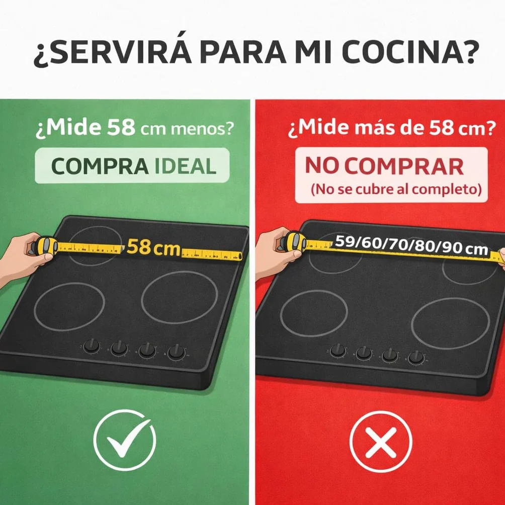 Tapa encimera gas vitrocerámica acero inoxidable 58 cm cubre fuegos blanco negro