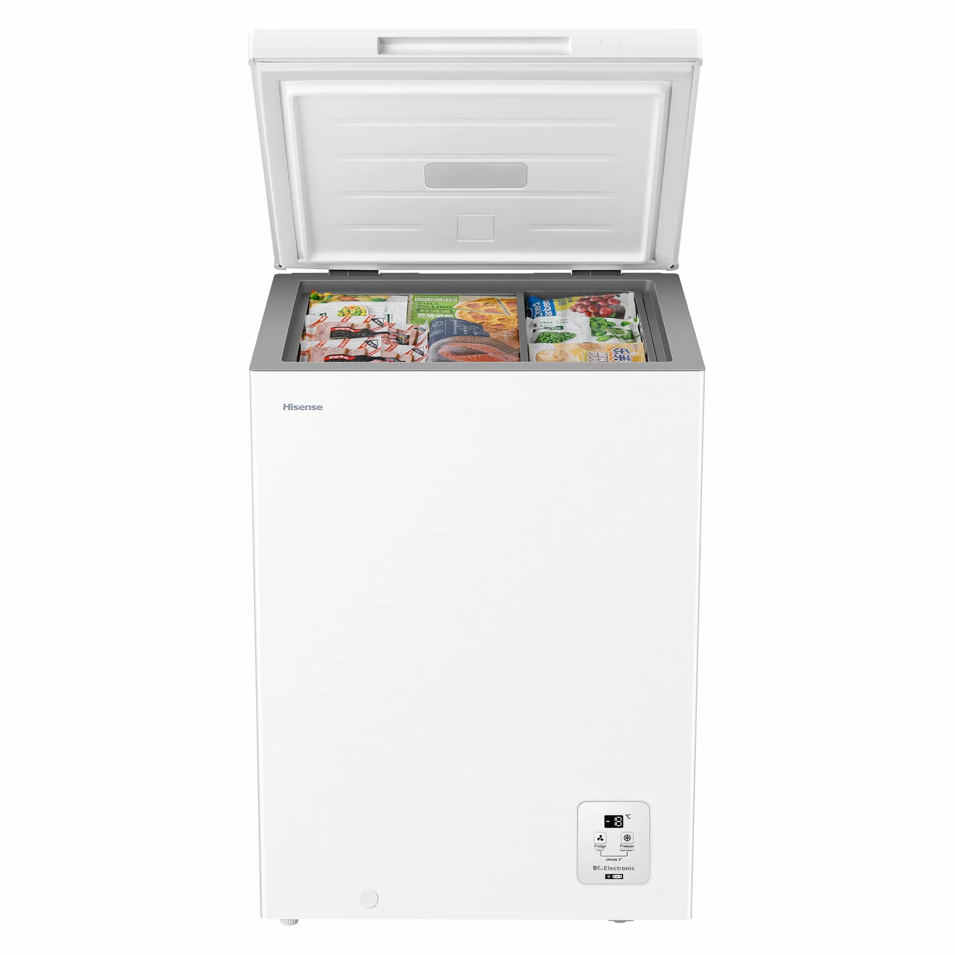 Hisense Arcón Congelador Horizontal 97L 86cm Congelación 360° Congelador Convertible Control Electrónico de Temperatura Freezer Protect Blanco