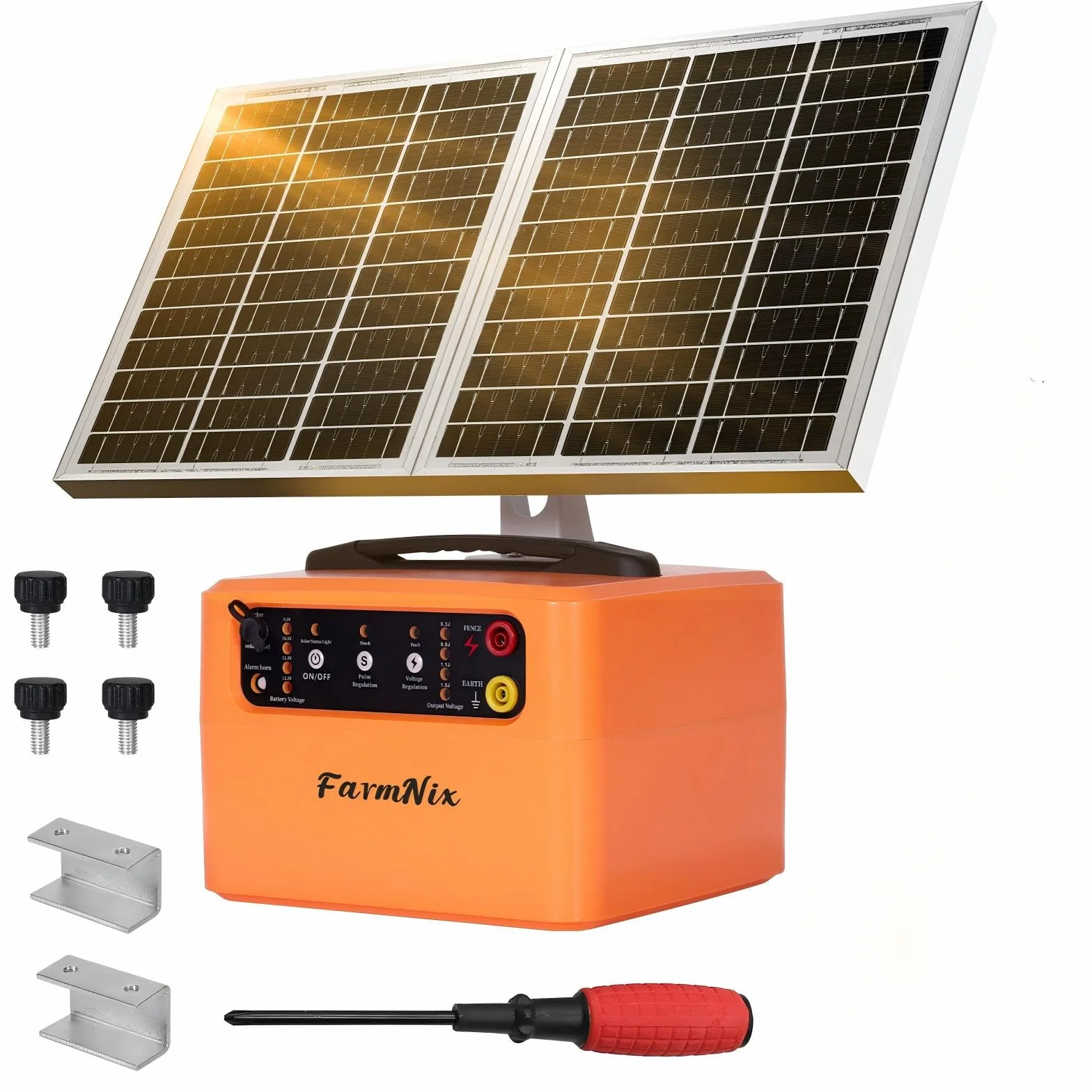 12 V Solar Pastor Electrico, 0.3-1.5J, 6KV-12KV cerca eléctrica Controlador de 48KM, con batería de 12 V 7Ah y Panel Solar de 15W, para Cría de Animales Pastores, para Granja Pastar Jardín