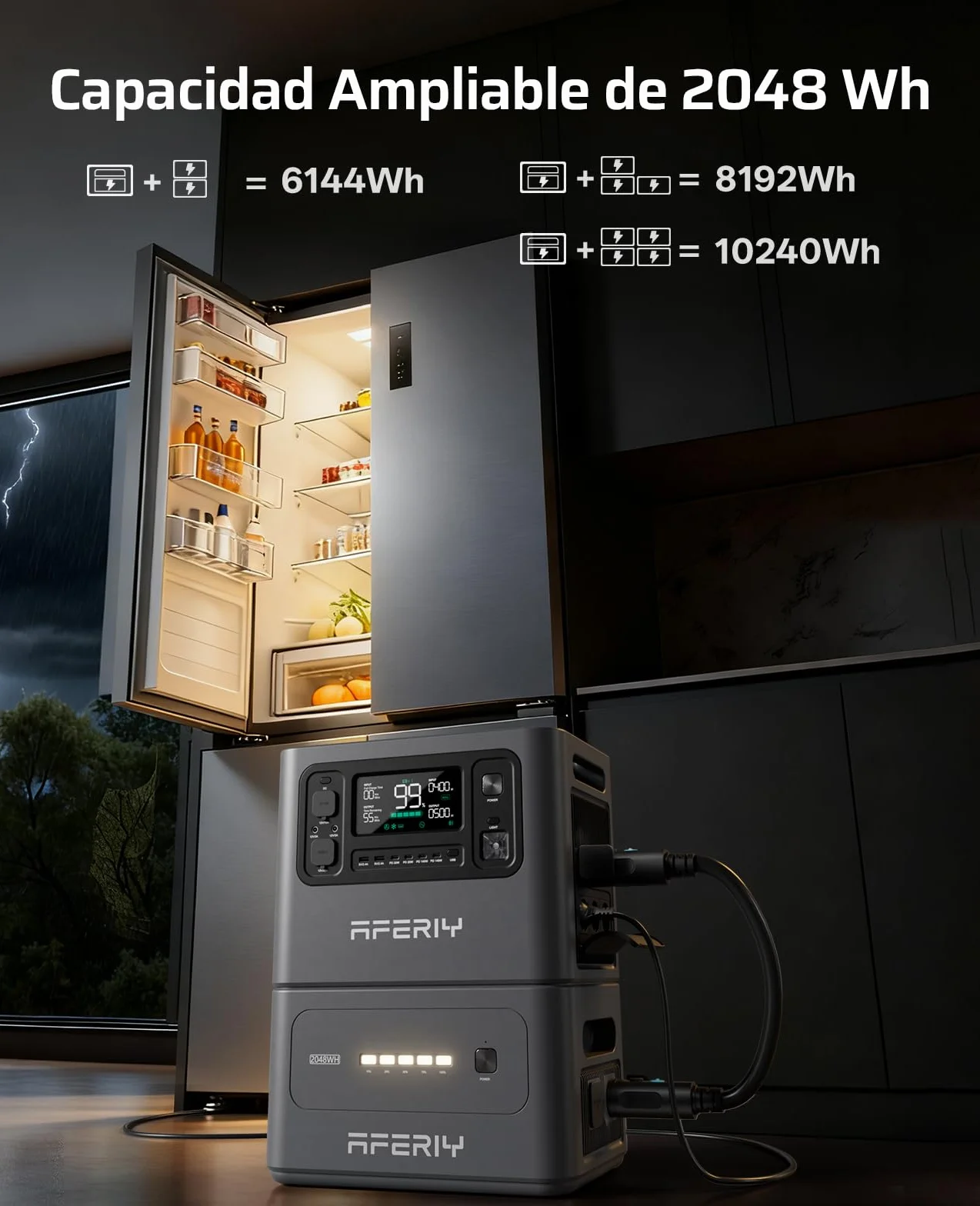 AFERIY Batería De Expansión Compatible Con La Estación De Energía Portátil P280, Batería Portátil De 2048 Wh, 1x P280 Puede Admitir Un Máximo De 4 Baterías Adicionales Paralelo a 10 240 Wh