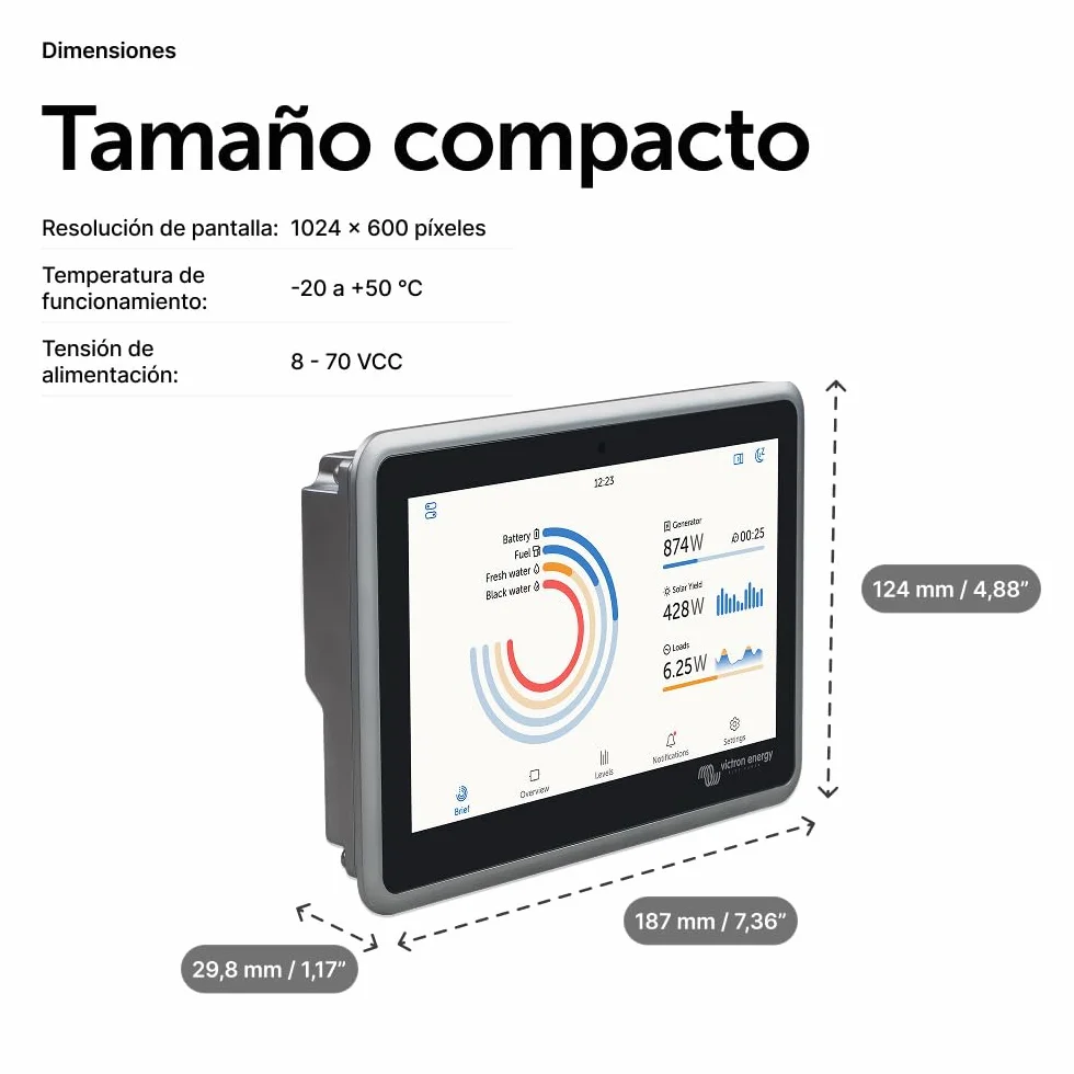 Victron Energy Ekrano GX con Pantalla Integrada para Monitoreo y Control del Sistema